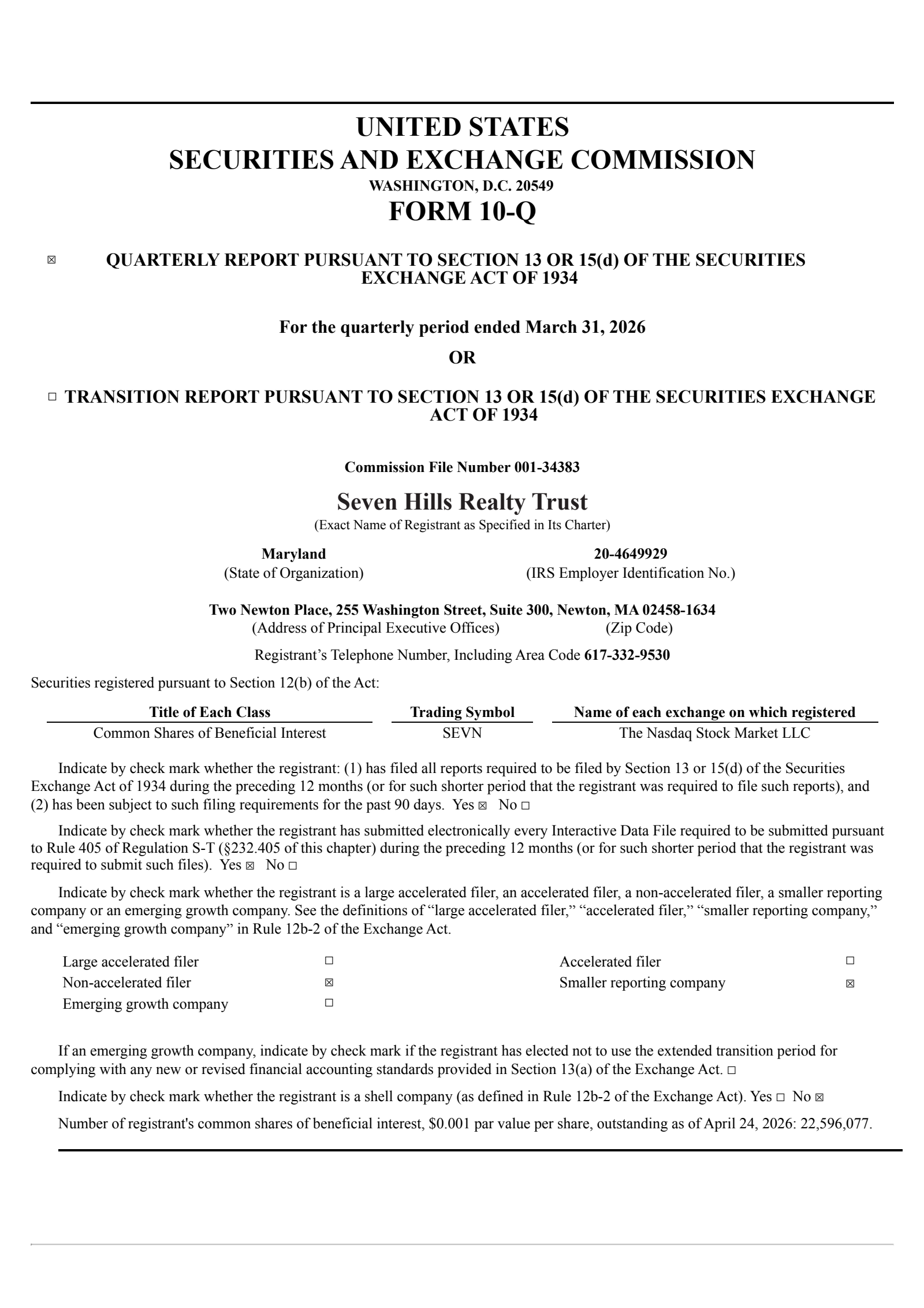 Seven Hills Realty Trust's Q1 2026 Quarterly report