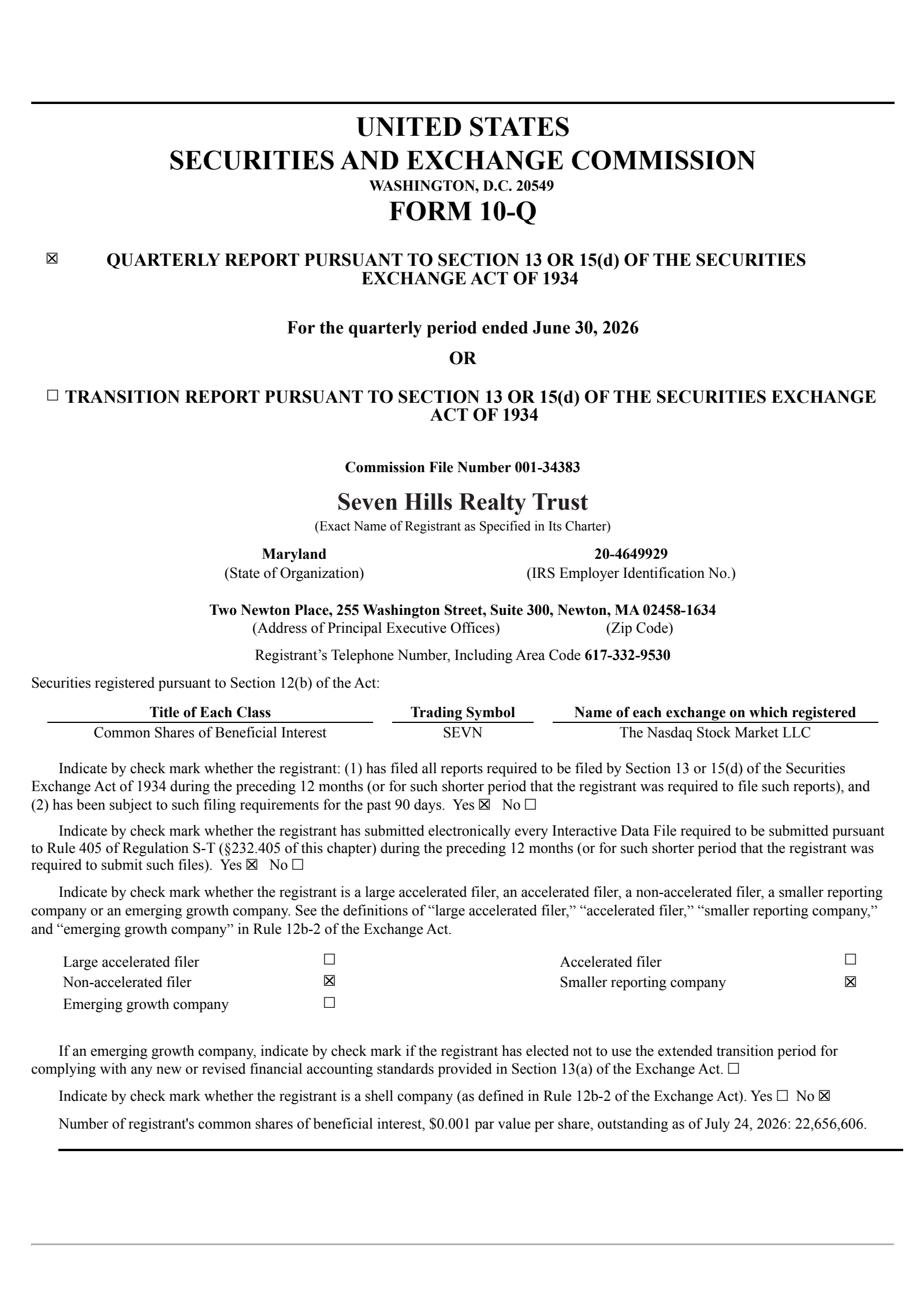 Seven Hills Realty Trust's Q2 2026 Quarterly report