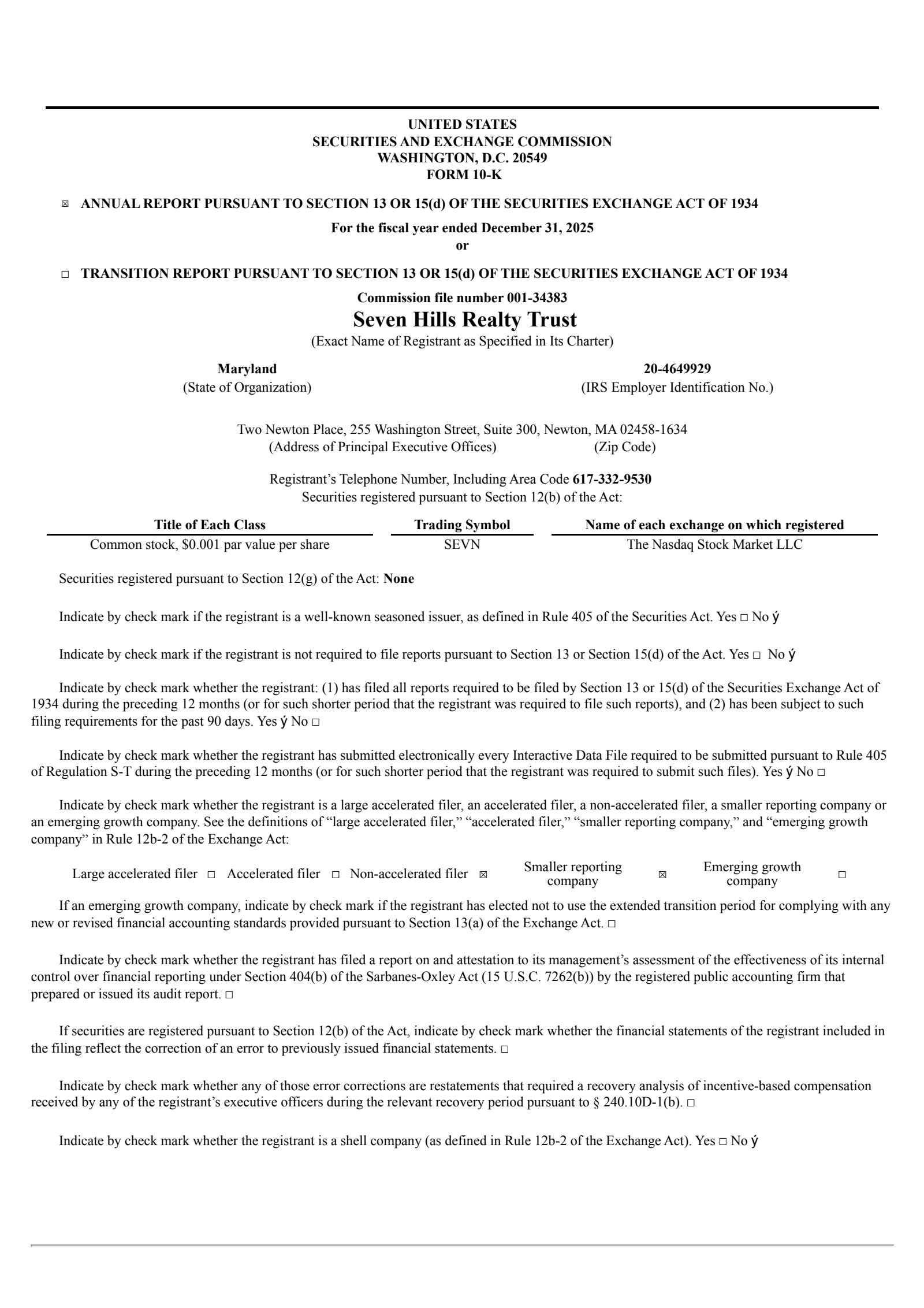 Seven Hills Realty Trust's Q4 2025 Annual report