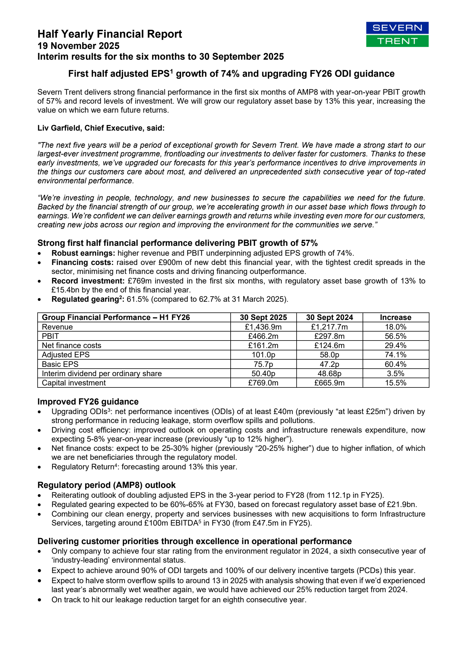 Severn Trent's H1 2026 Interim Report