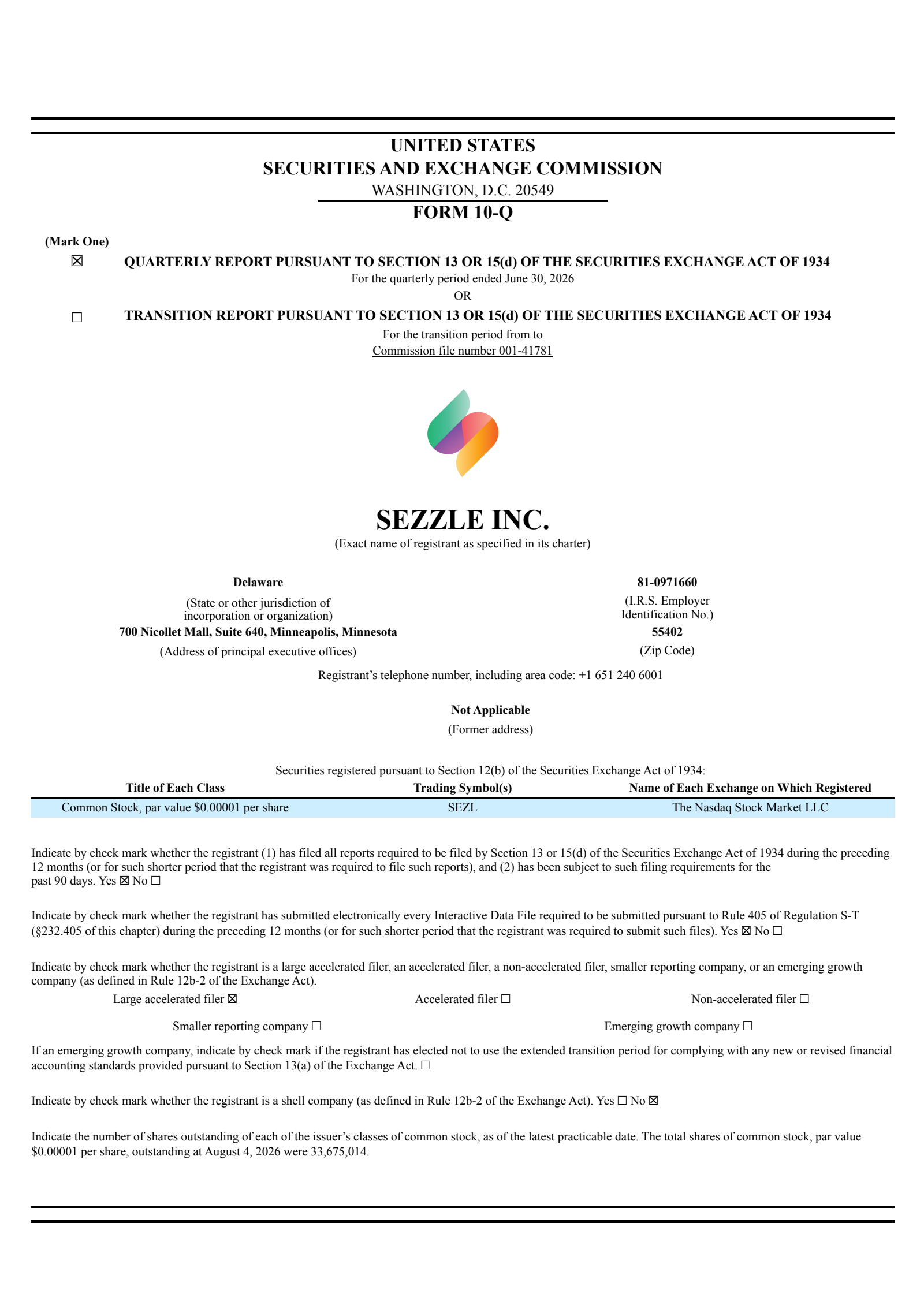 Sezzle's Q2 2026 Quarterly report
