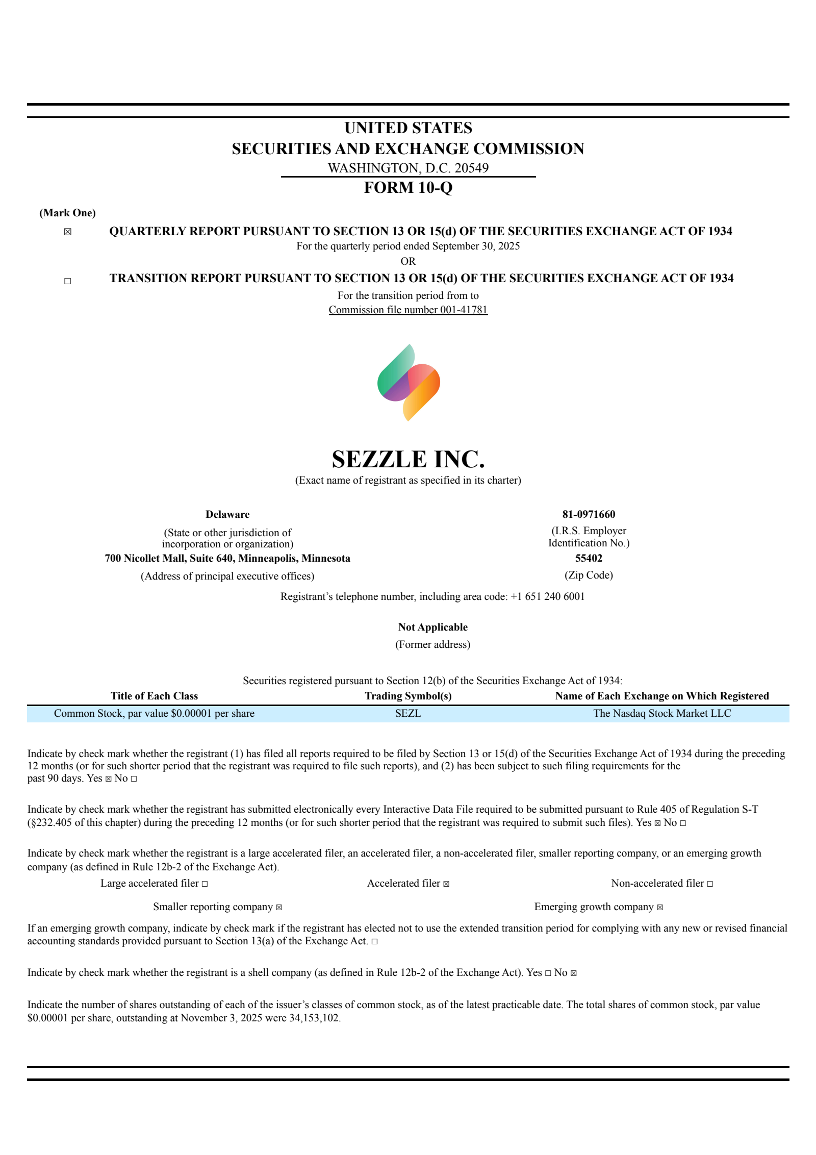 Sezzle's Q3 2025 Quarterly Report