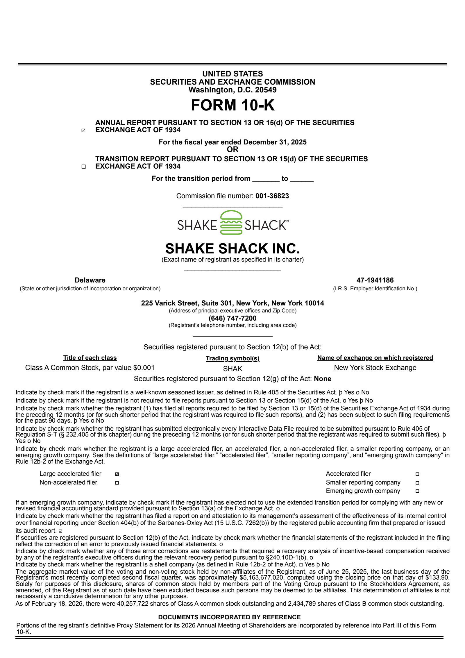 Shake Shack's Q4 2025 Annual report