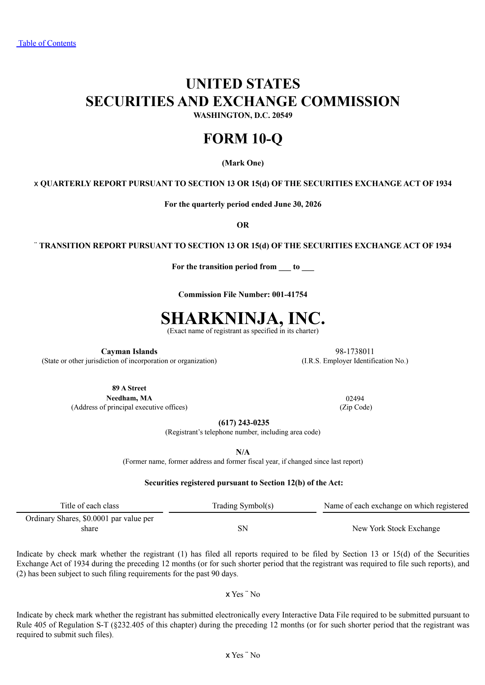 SharkNinja's Q2 2026 Quarterly report