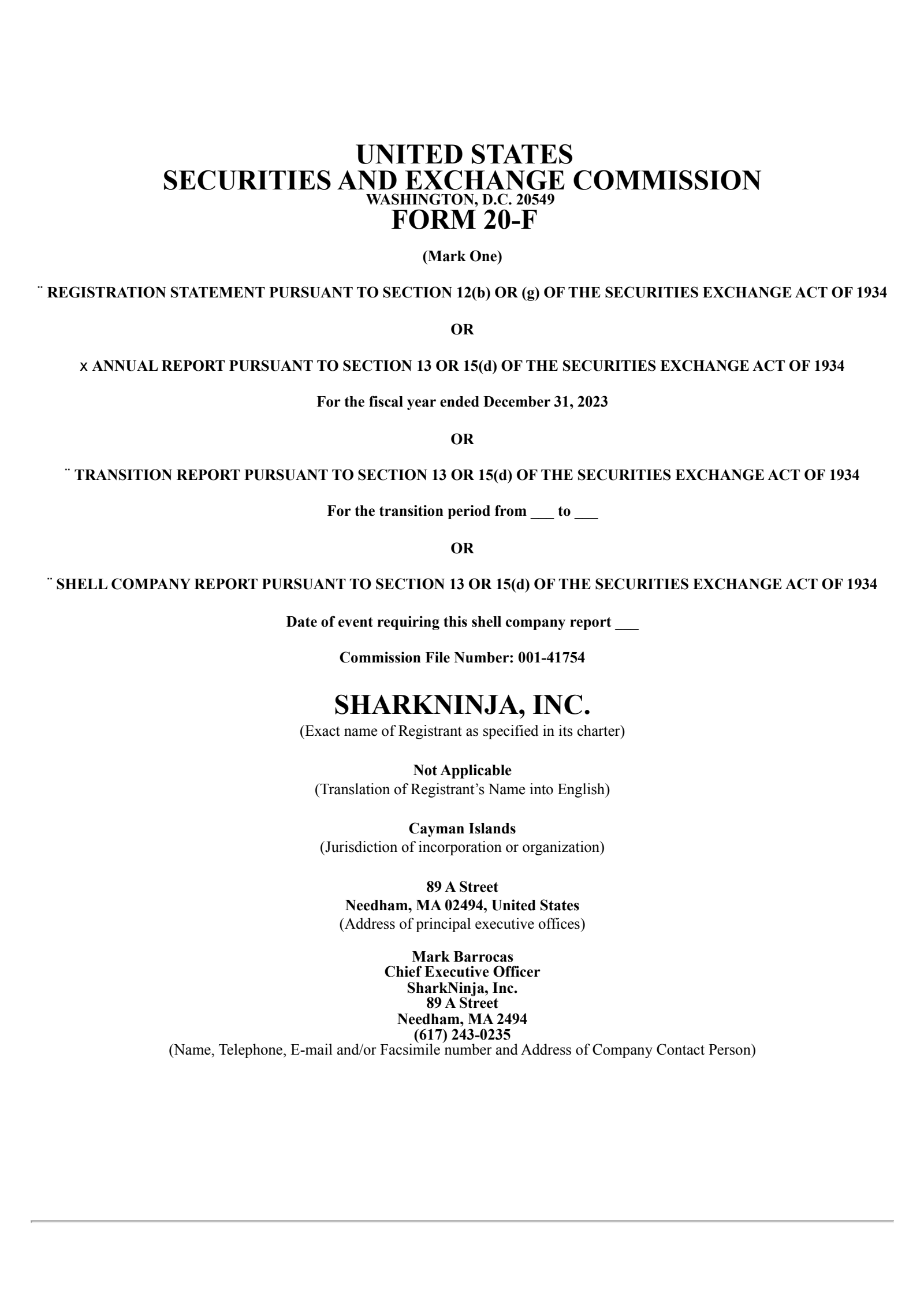 SharkNinja's Q4 2023 Annual report