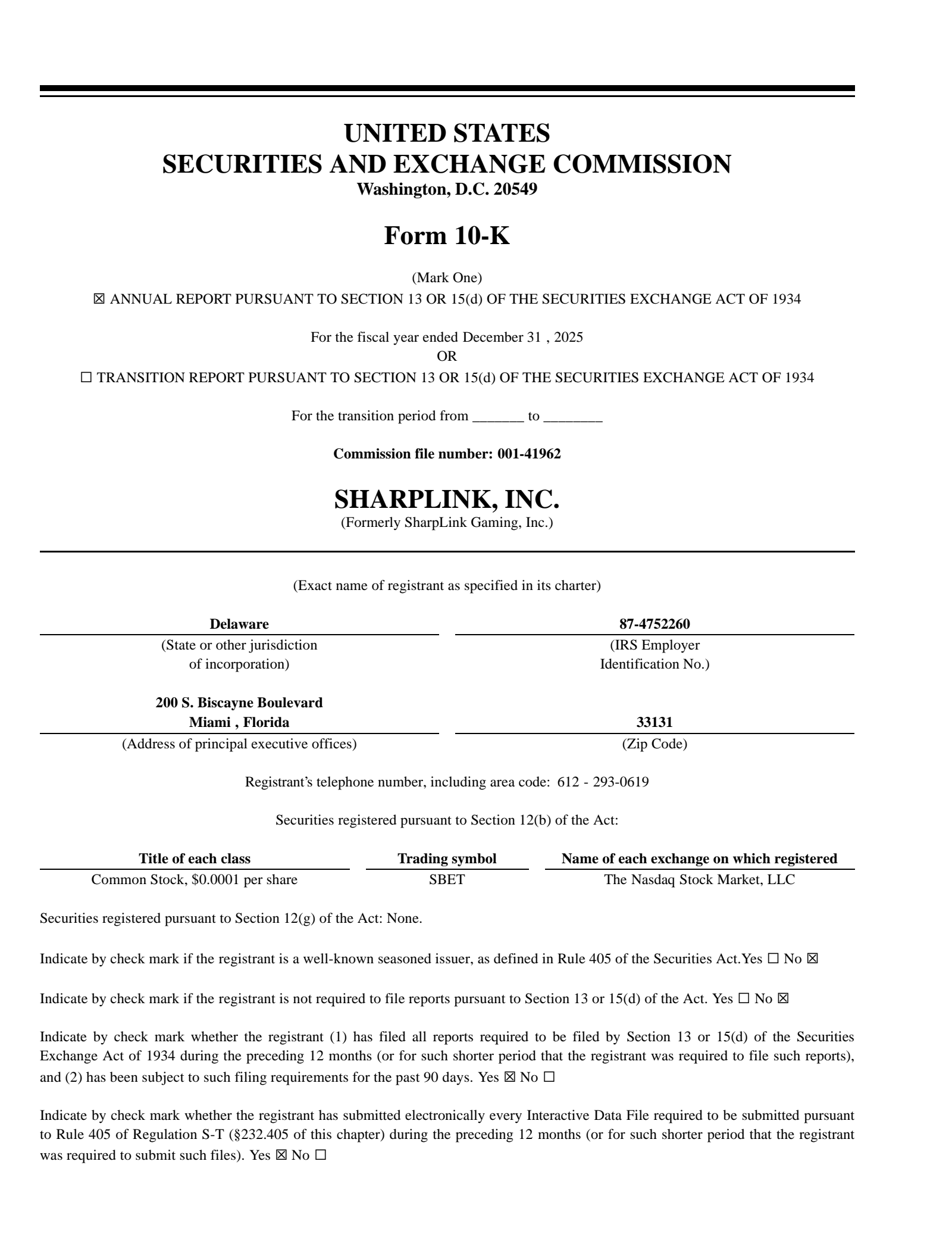 Sharplink Gaming's Q4 2025 Annual report