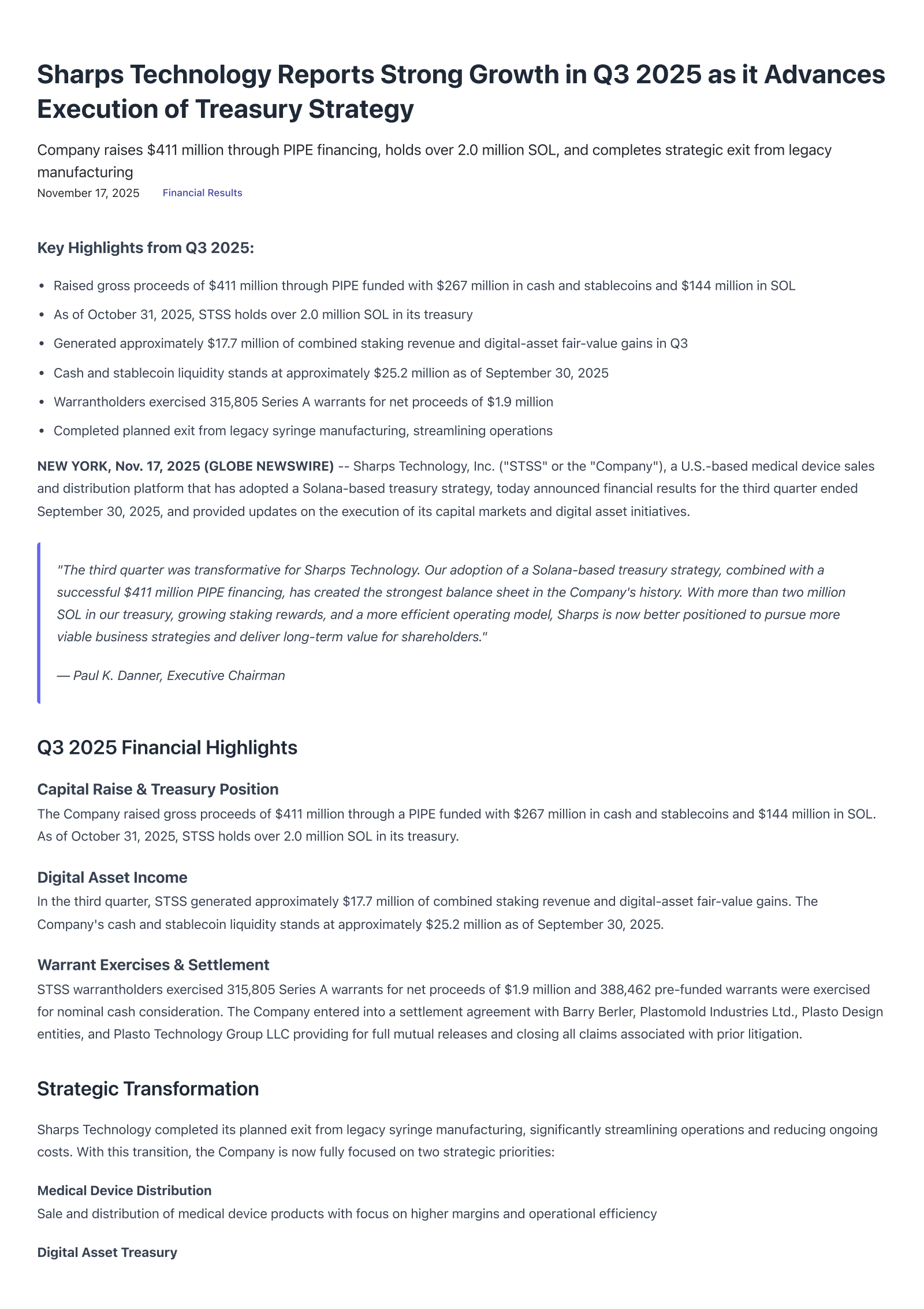 Sharps Technology's Q3 2025 Earnings Release