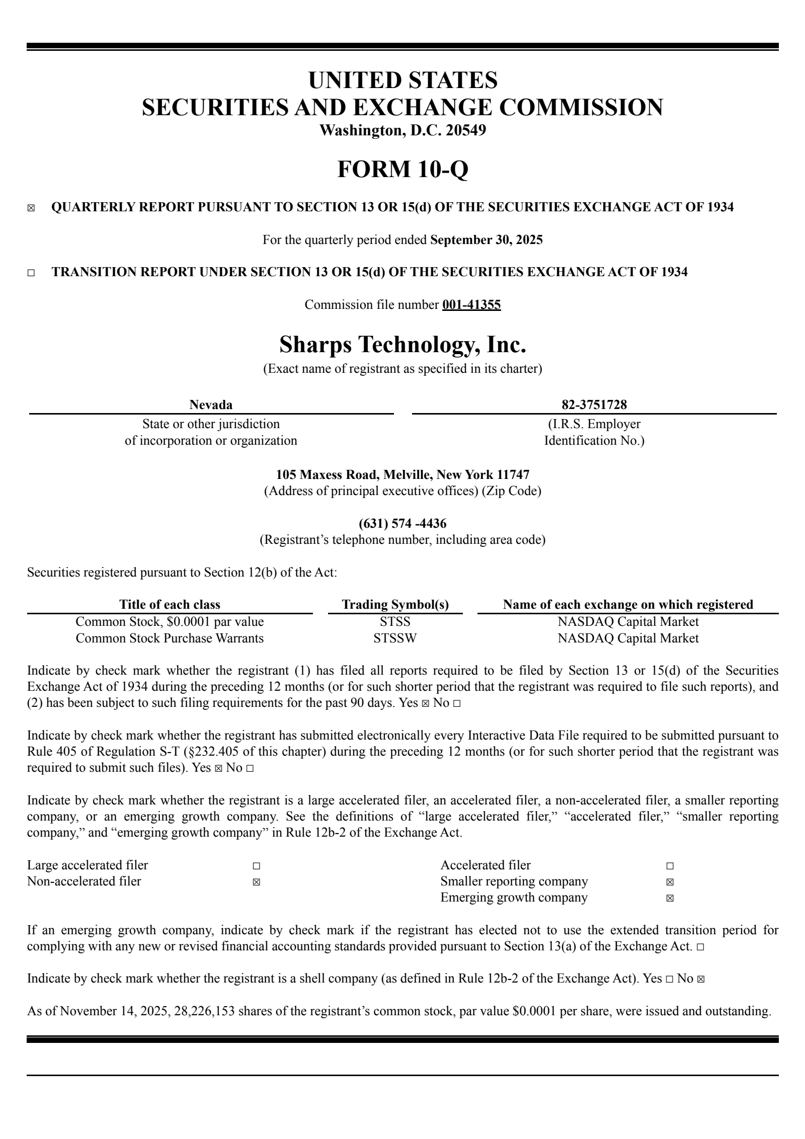 Sharps Technology's Q3 2025 Quarterly Report