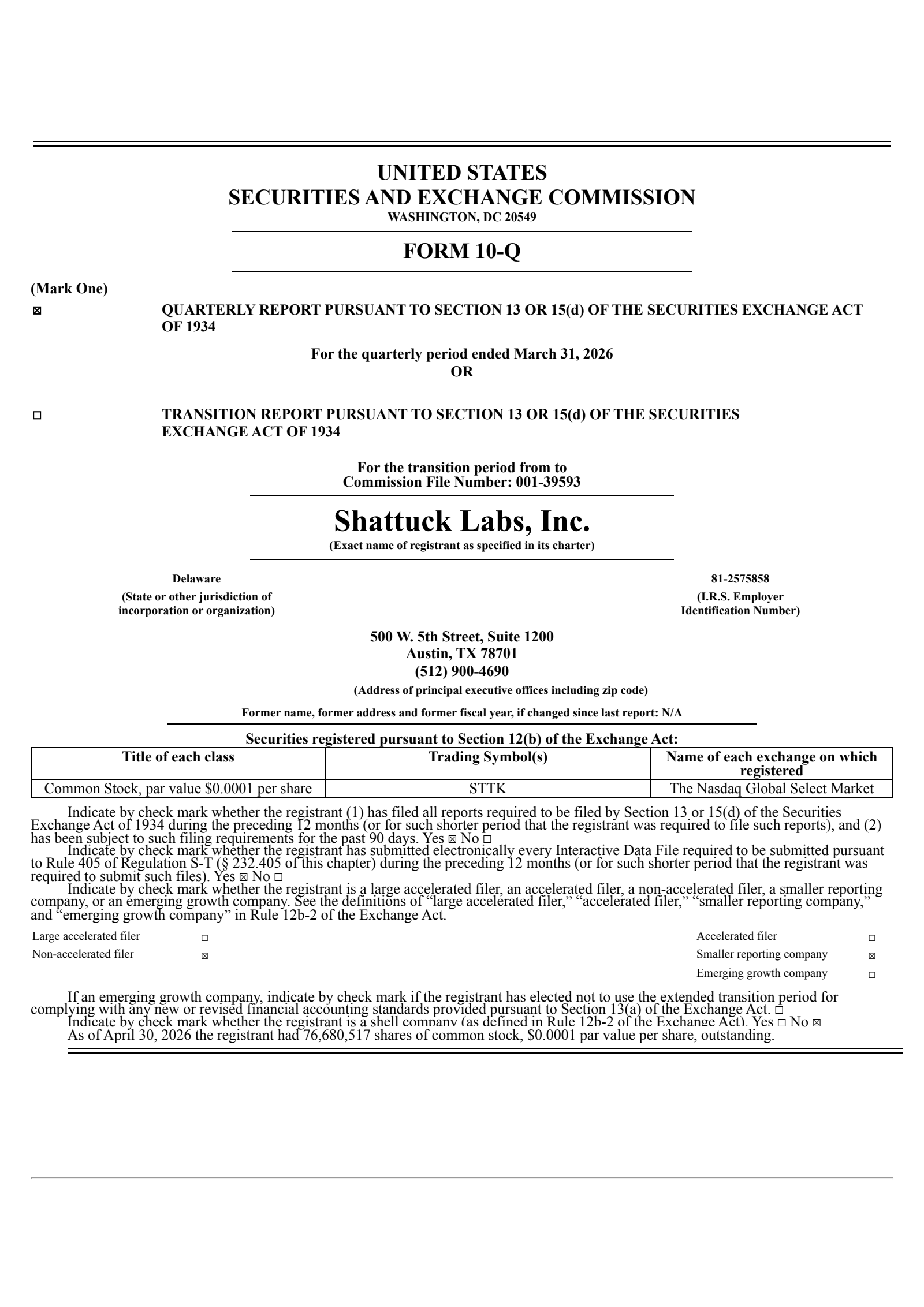 Shattuck Labs' Q1 2026 Quarterly report