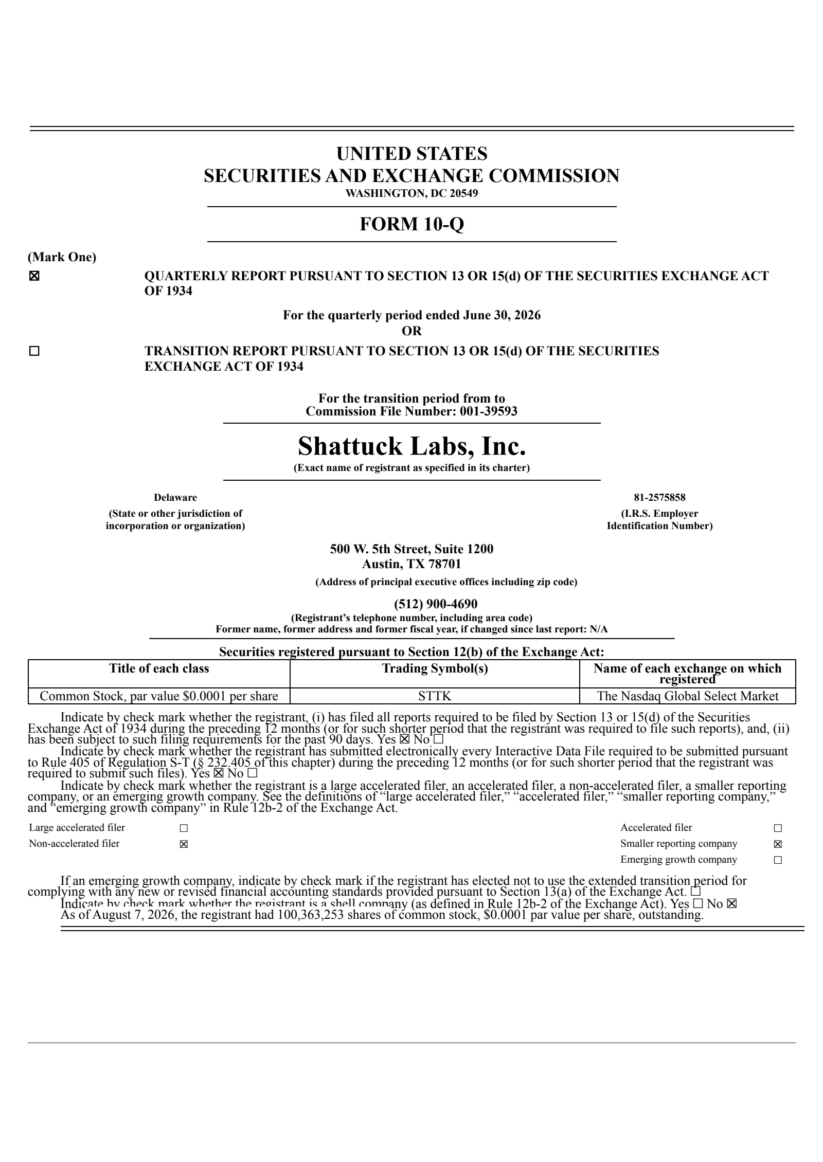 Shattuck Labs' Q2 2026 Quarterly report