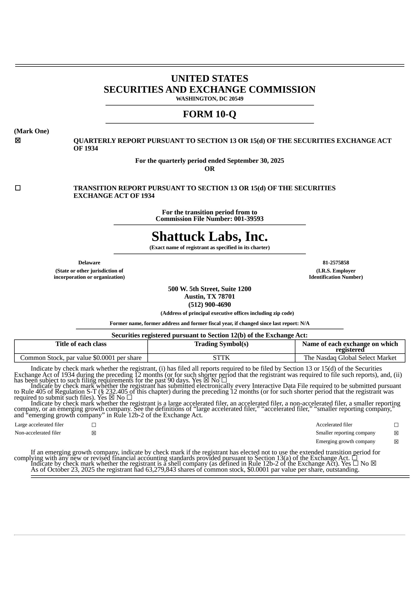 Shattuck Labs' Q3 2025 Quarterly Report