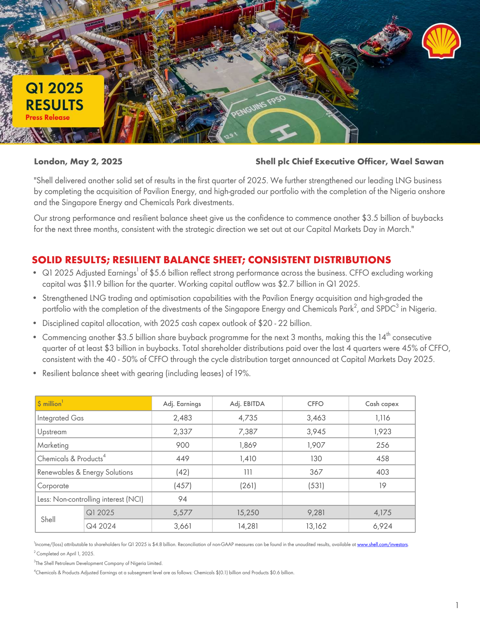 Shell's Q1 2025 Press Release