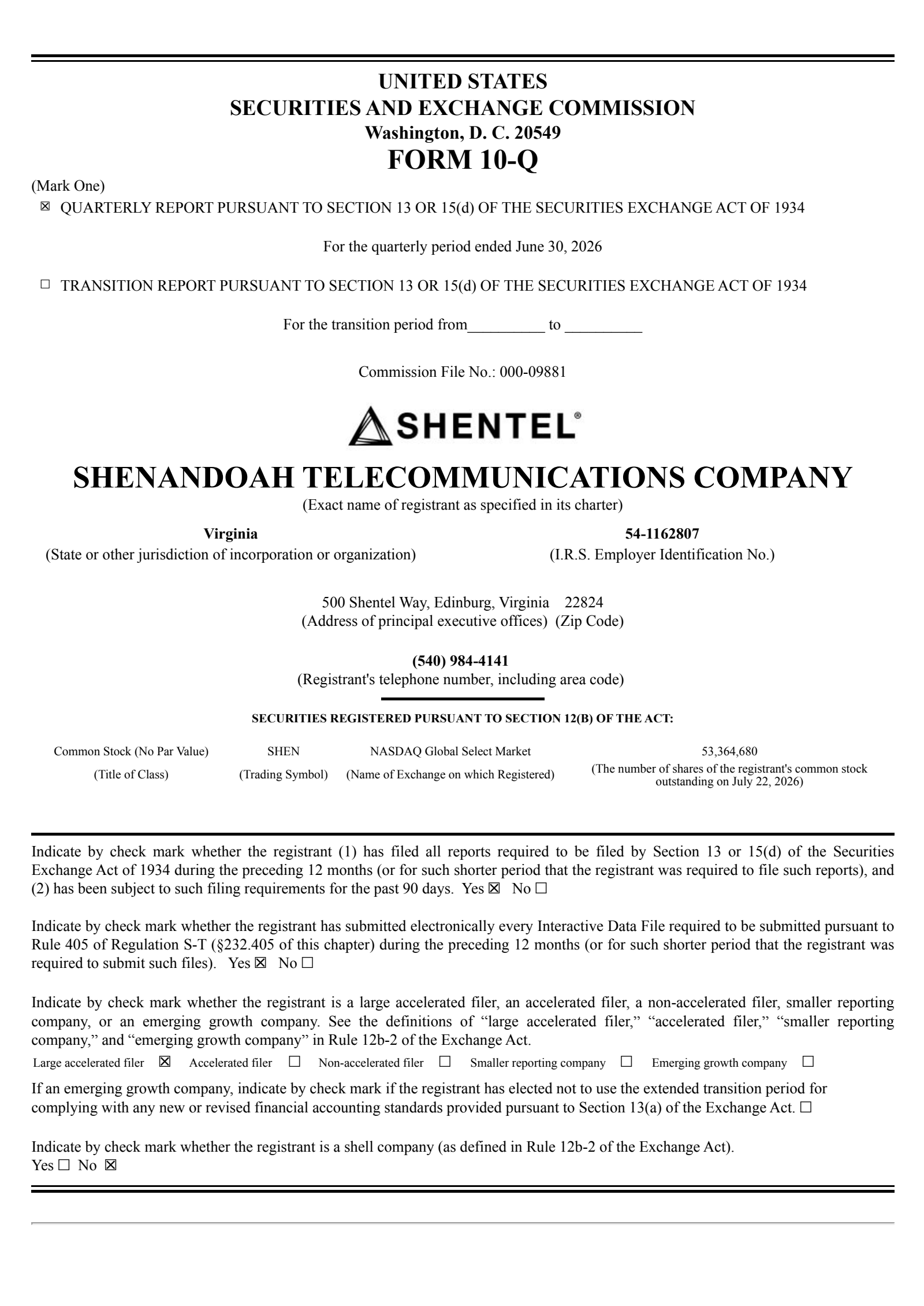 Shenandoah Telecommunications' Q2 2026 Quarterly report