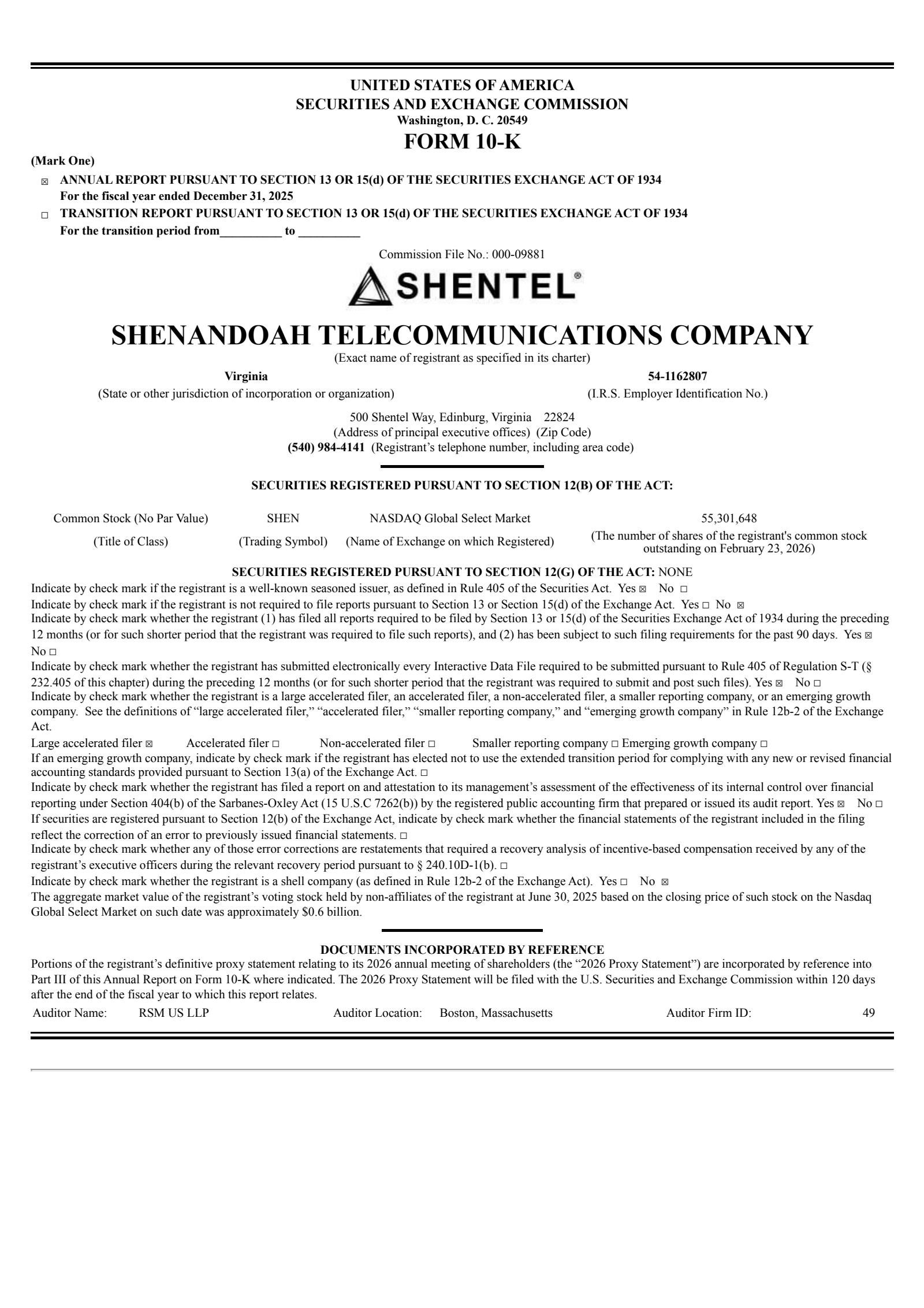 Shenandoah Telecommunications' Q4 2025 Annual report