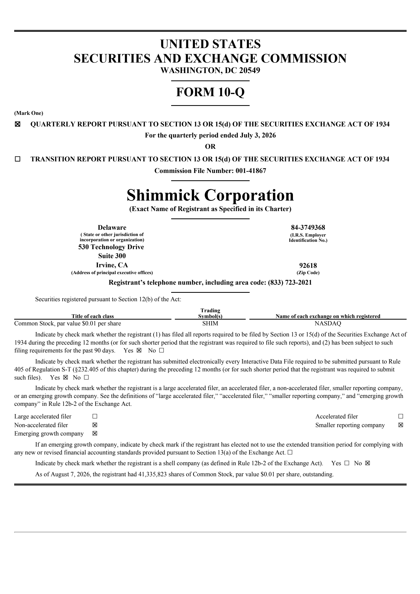 Shimmick's Q2 2026 Quarterly report