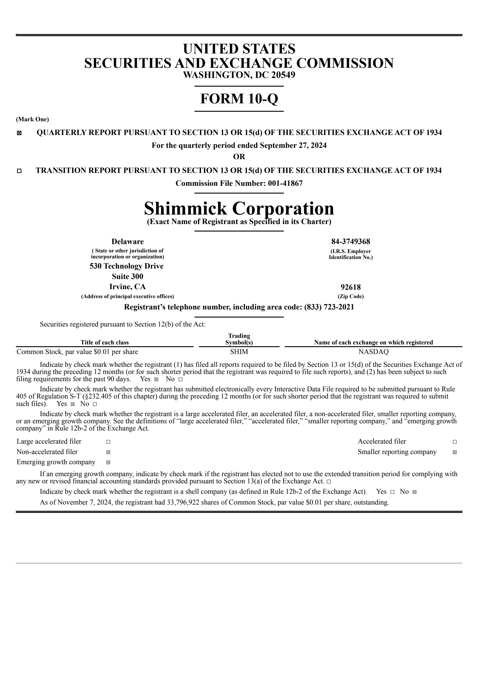 Shimmick's Q3 2024 Quarterly report