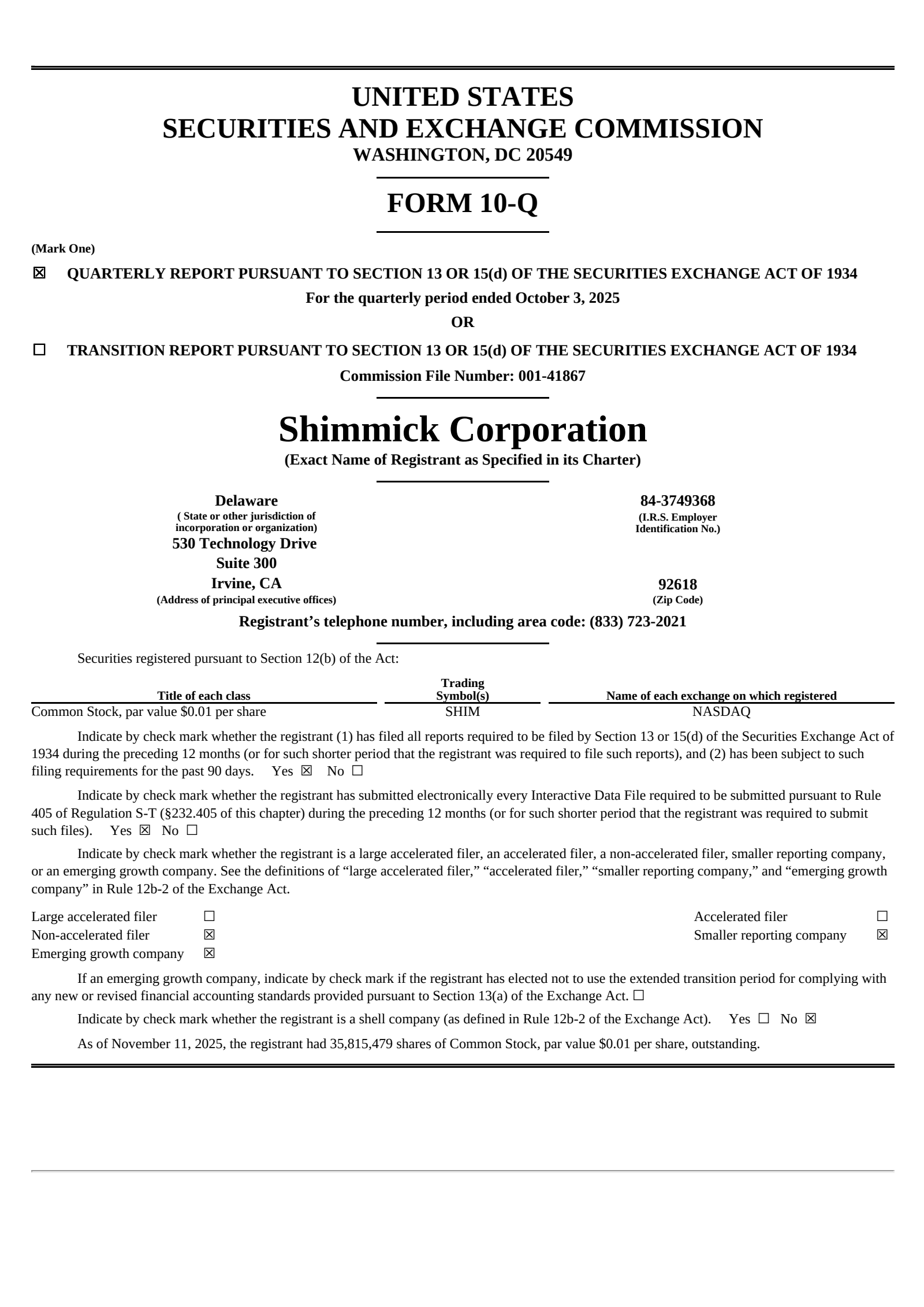 Shimmick's Q3 2025 Quarterly Report