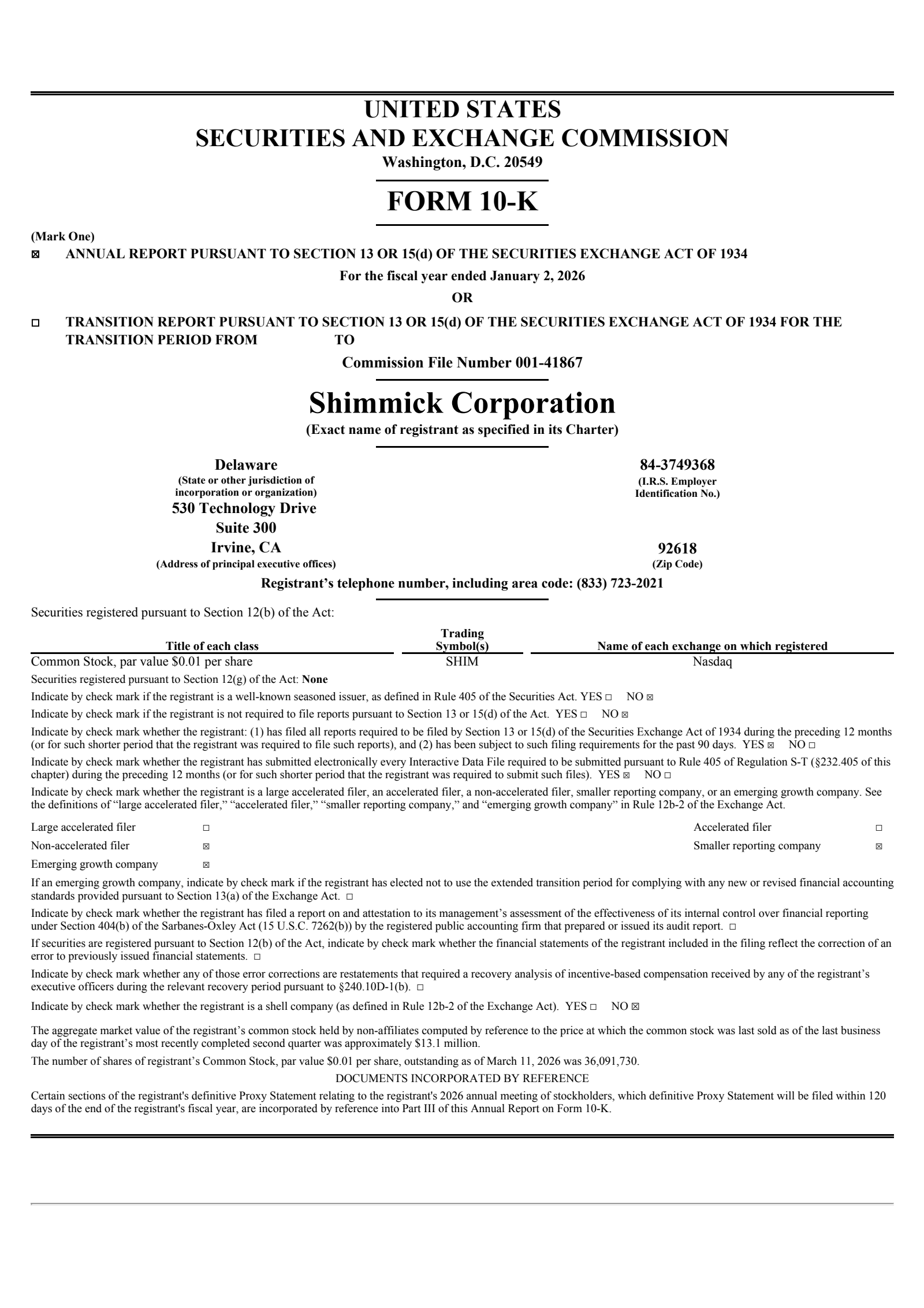 Shimmick's Q4 2025 Annual report