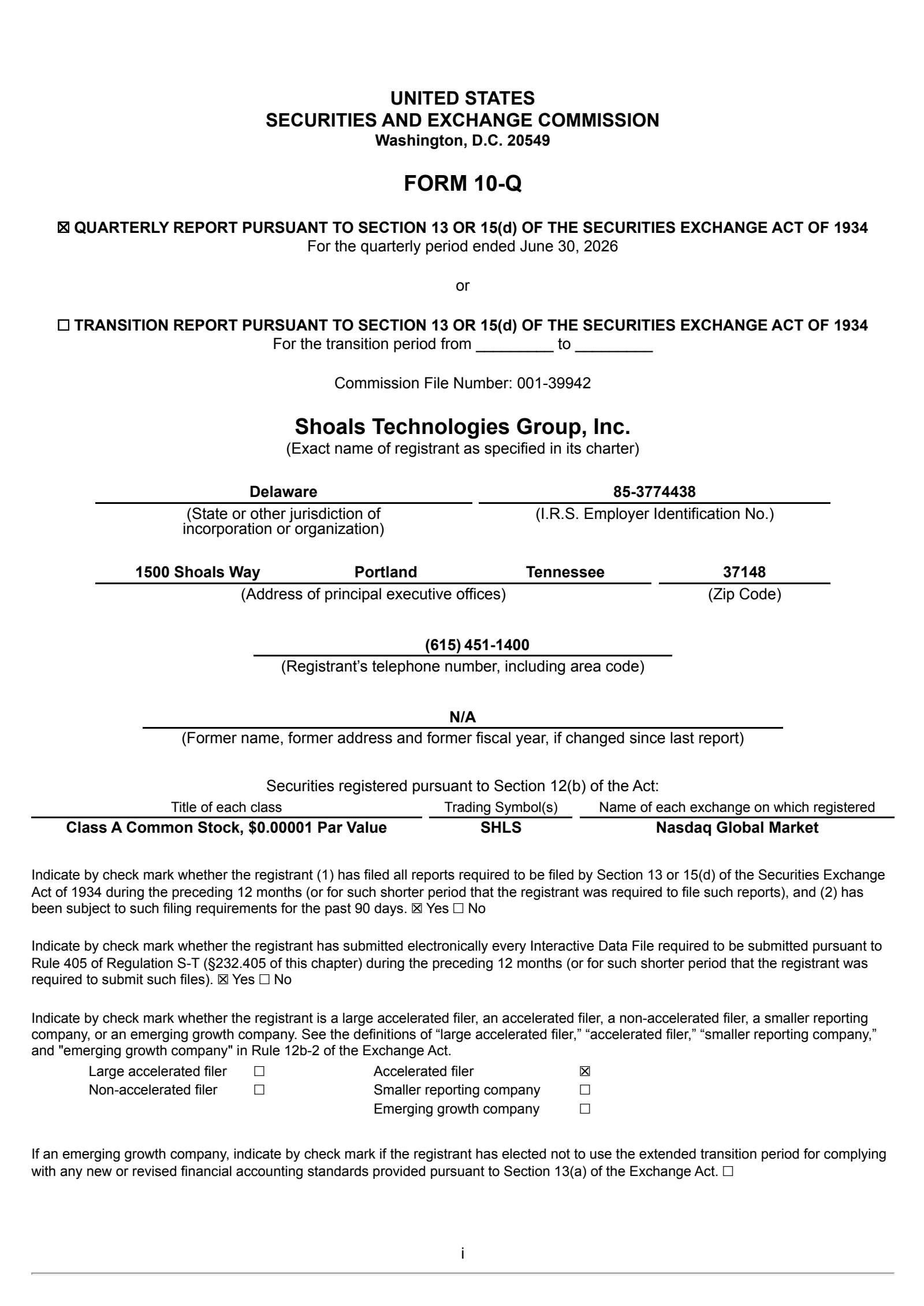 Shoals Technologies Group's Q2 2026 Quarterly report