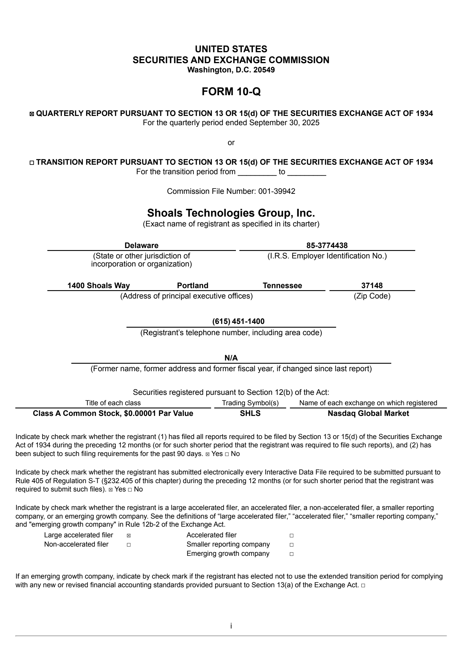 Shoals Technologies Group's Q3 2025 Quarterly Report