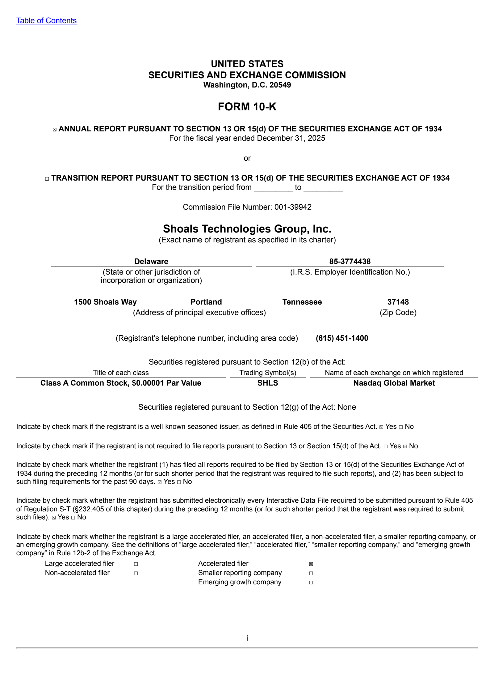 Shoals Technologies Group's Q4 2025 Annual report