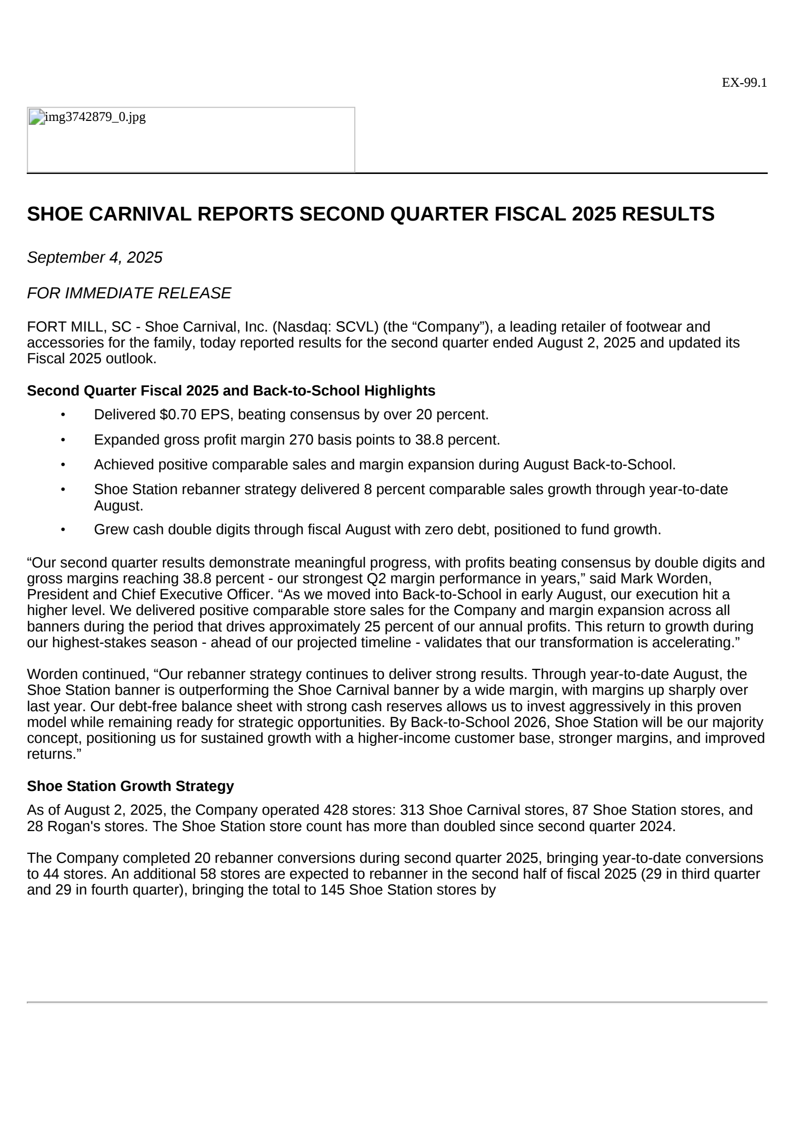 Shoe Carnival's Q2 2026 Press Release
