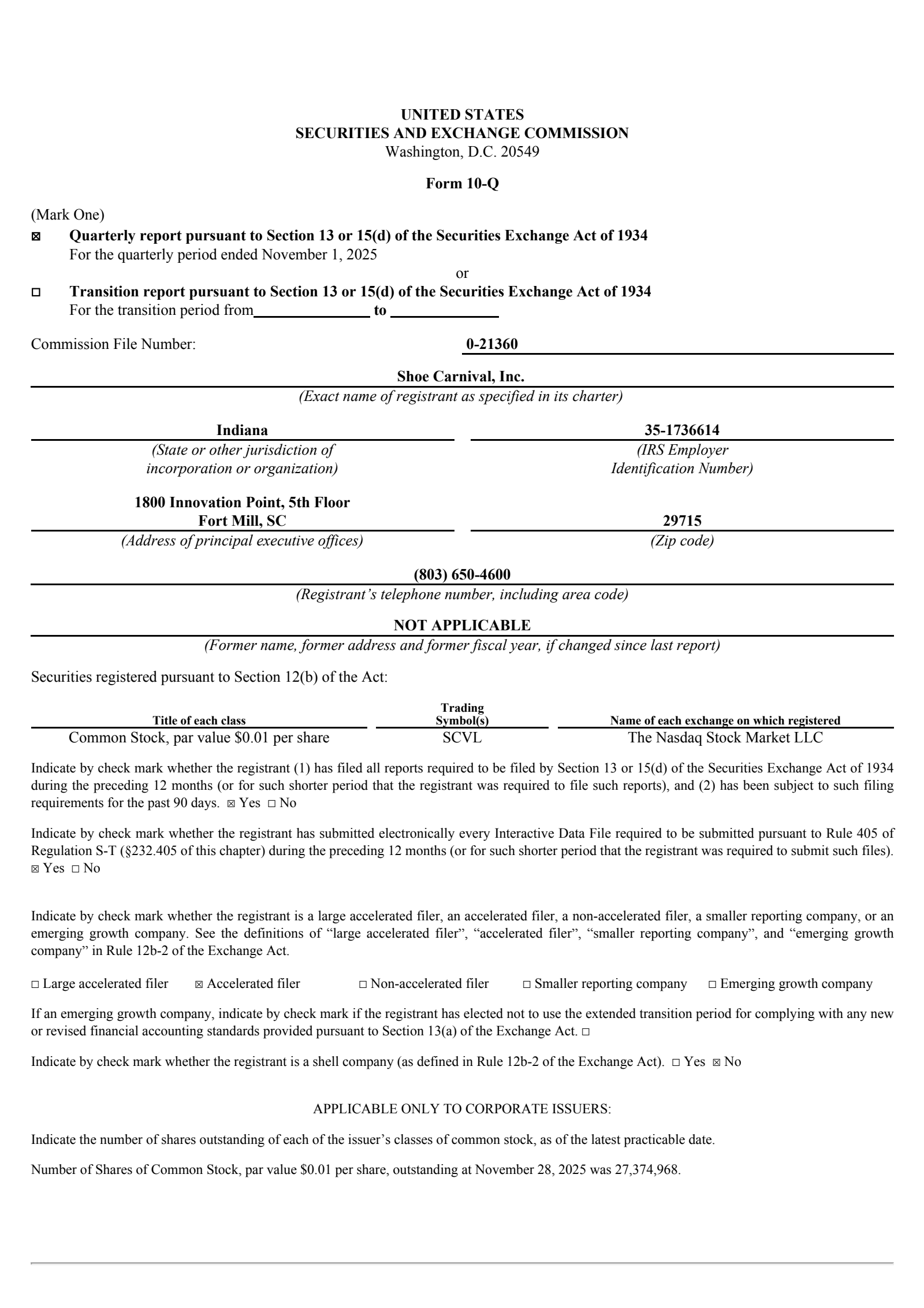 Shoe Carnival's Q3 2025 Quarterly Report