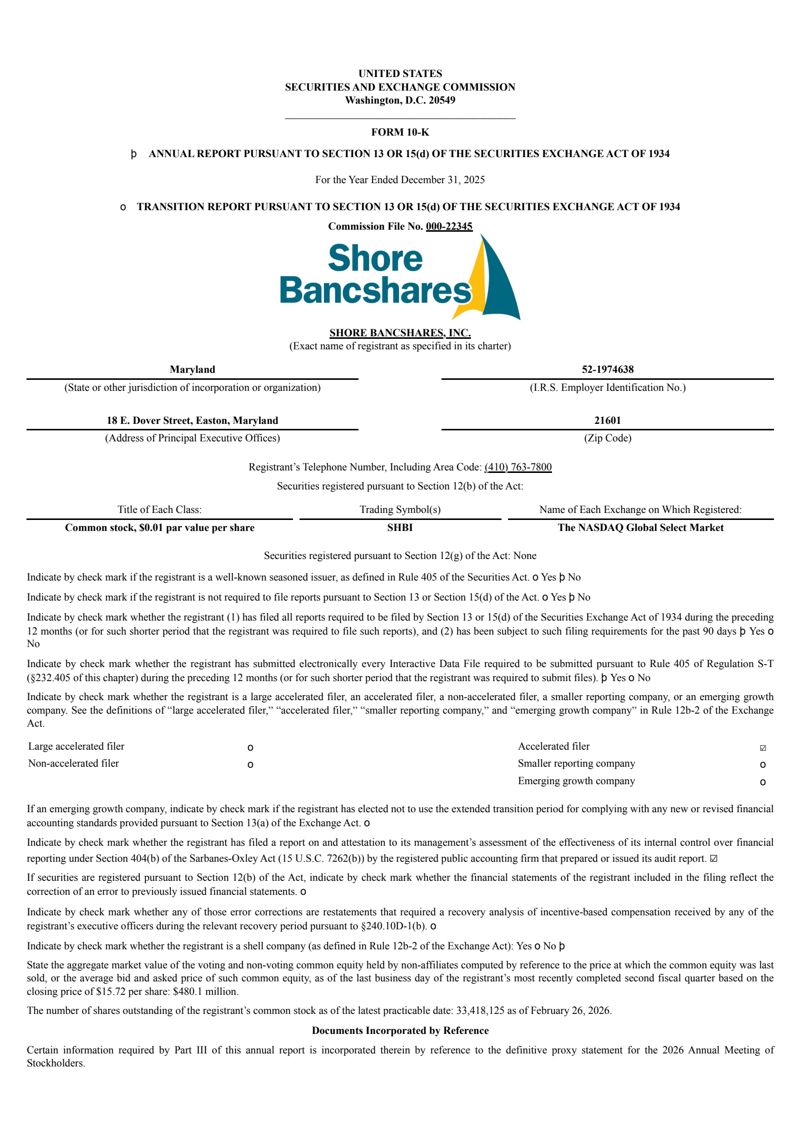Shore Bancshares' Q4 2025 Annual report