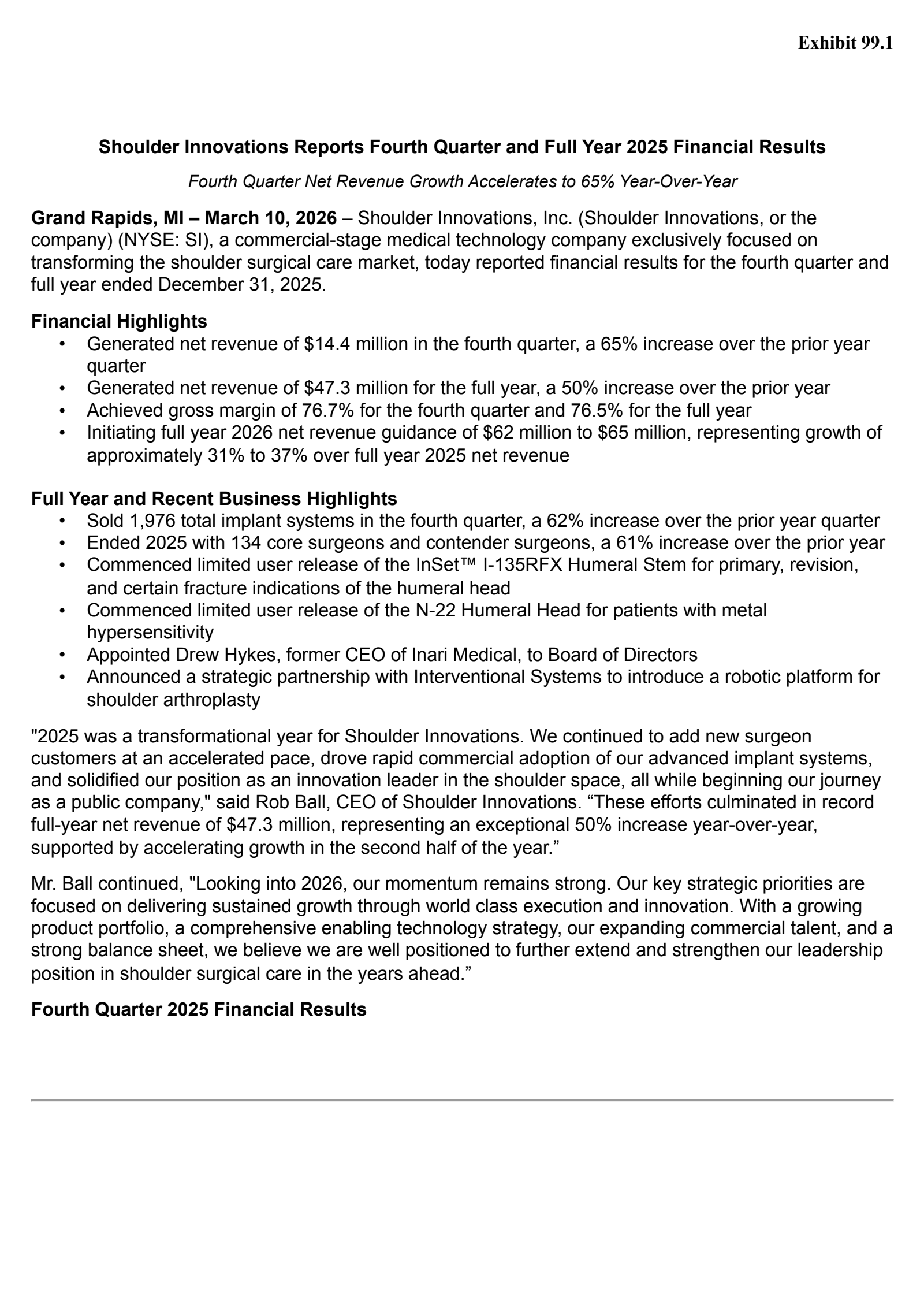 Shoulder Innovations' Q4 2025 Press Release