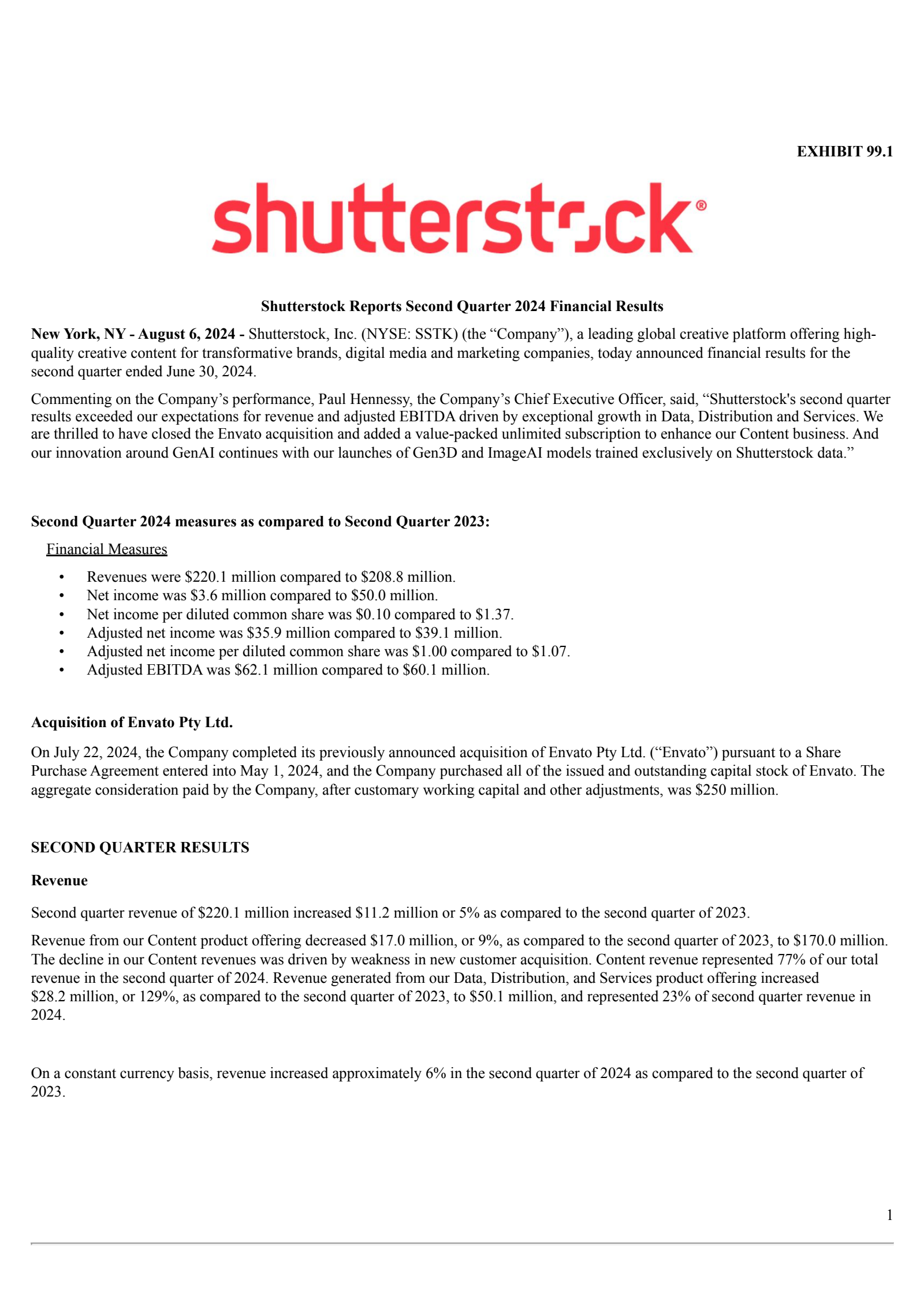 Shutterstock's Q2 2024 Press Release