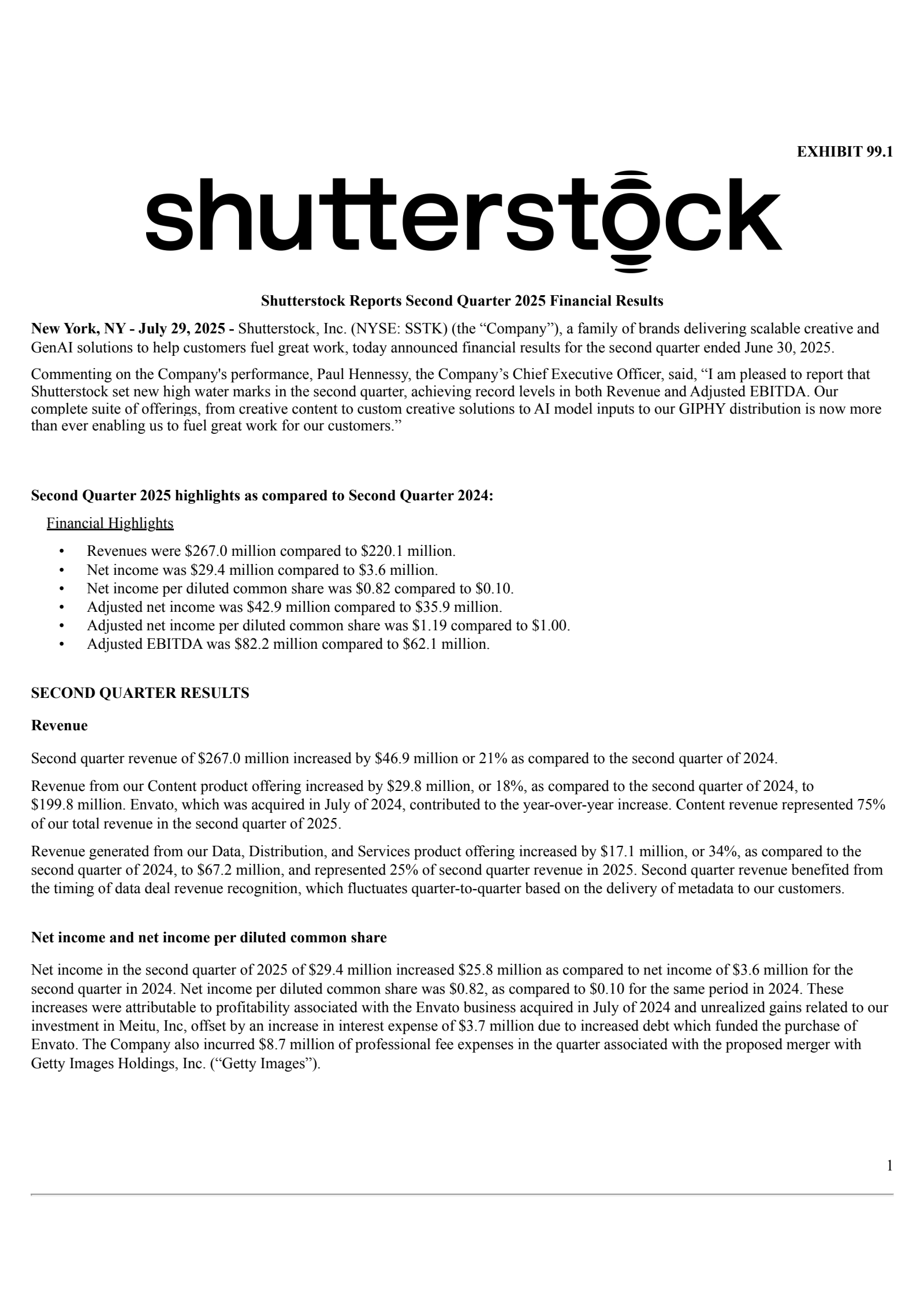 Shutterstock's Q2 2025 Press Release