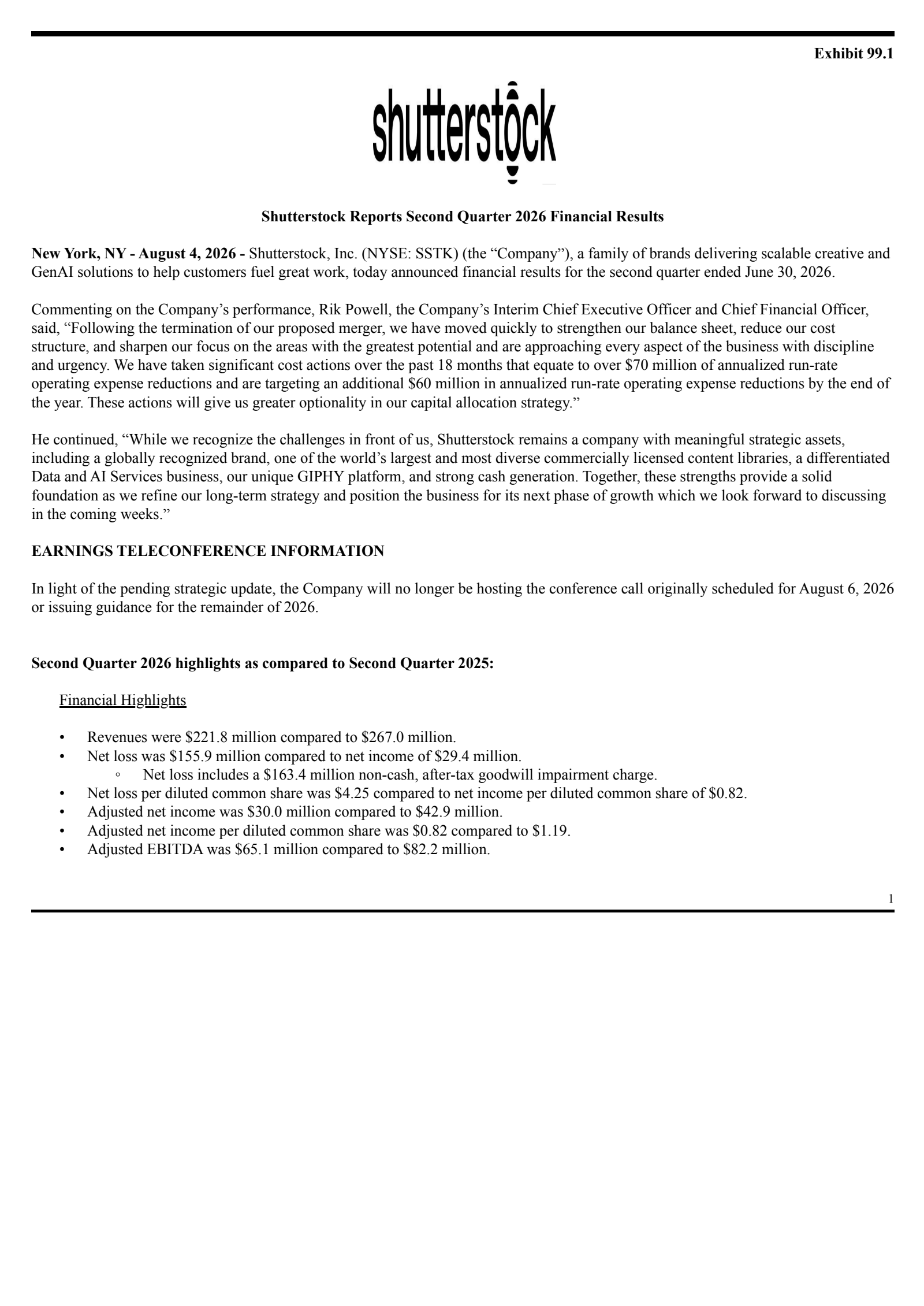 Shutterstock's Q2 2026 Press Release