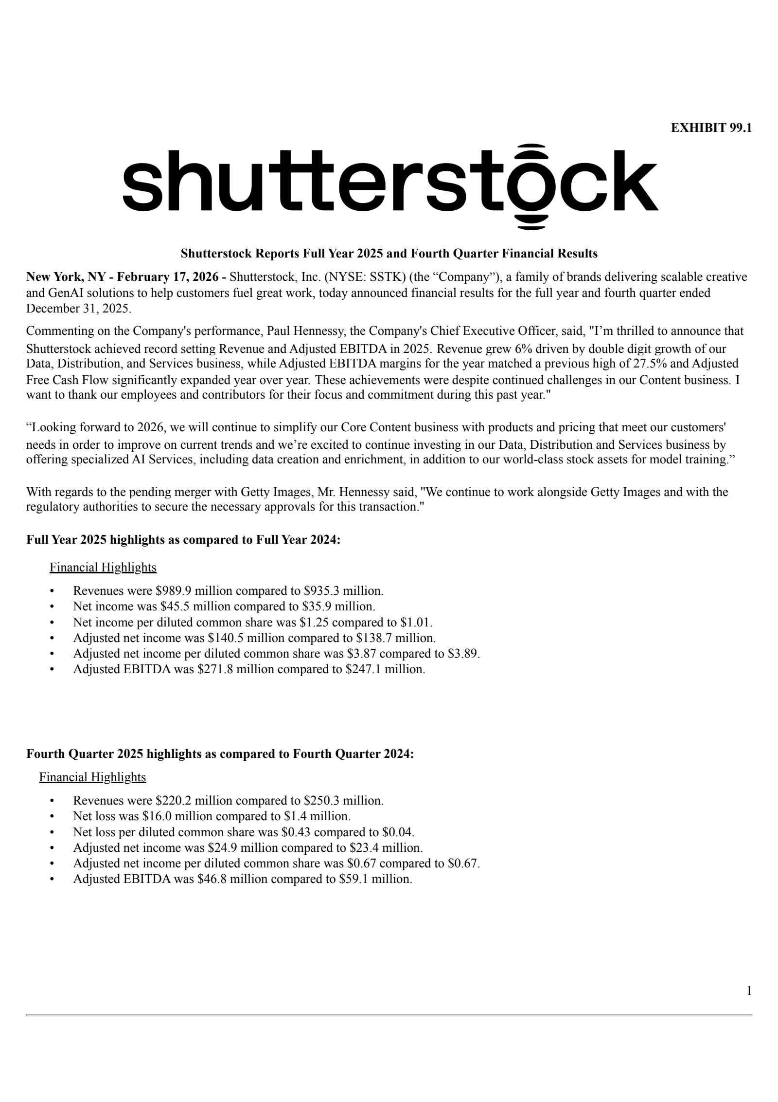 Shutterstock's Q4 2025 Press Release
