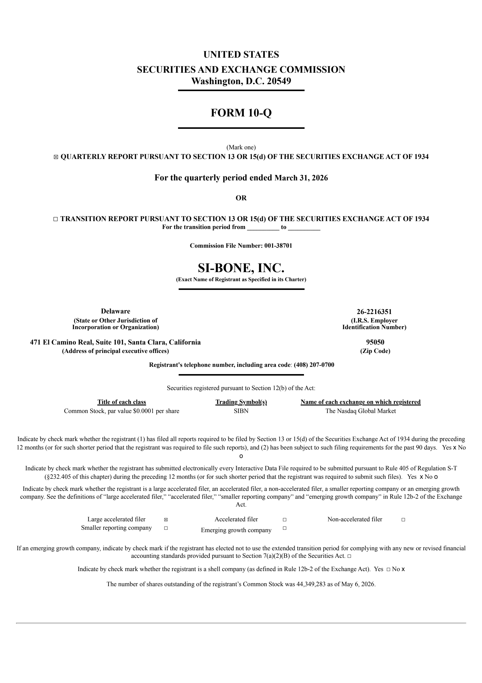 SiBone's Q1 2026 Quarterly report