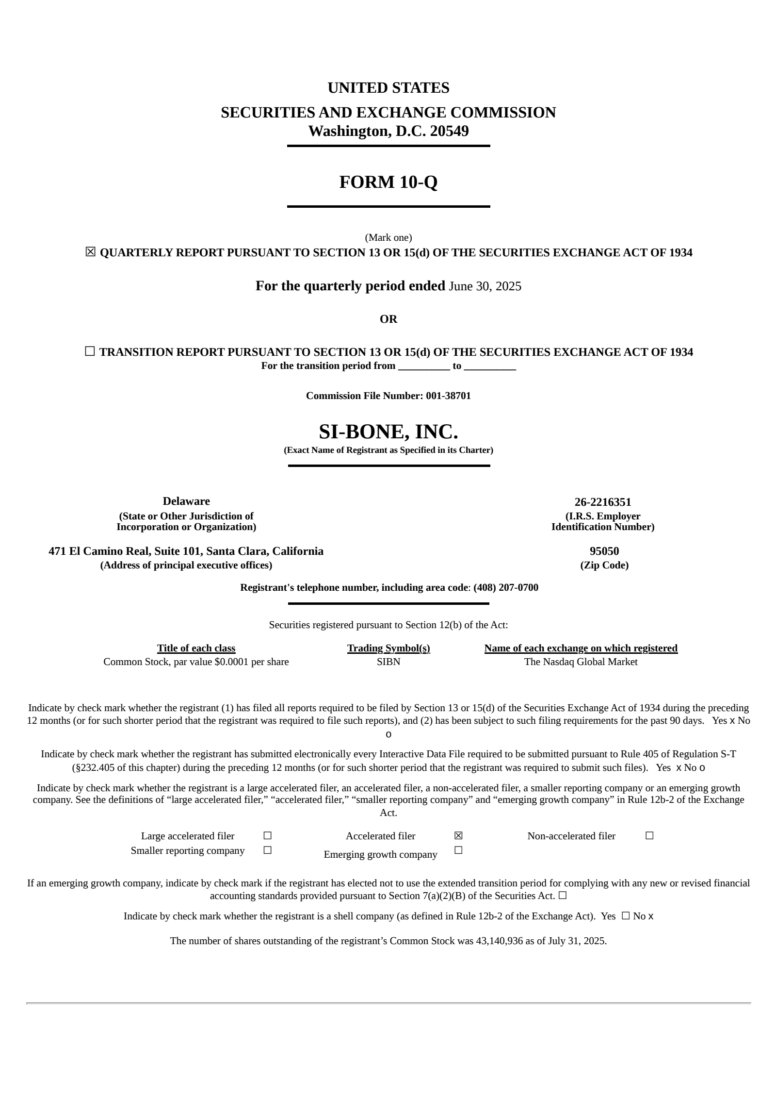 SiBone's Q2 2025 Quarterly report