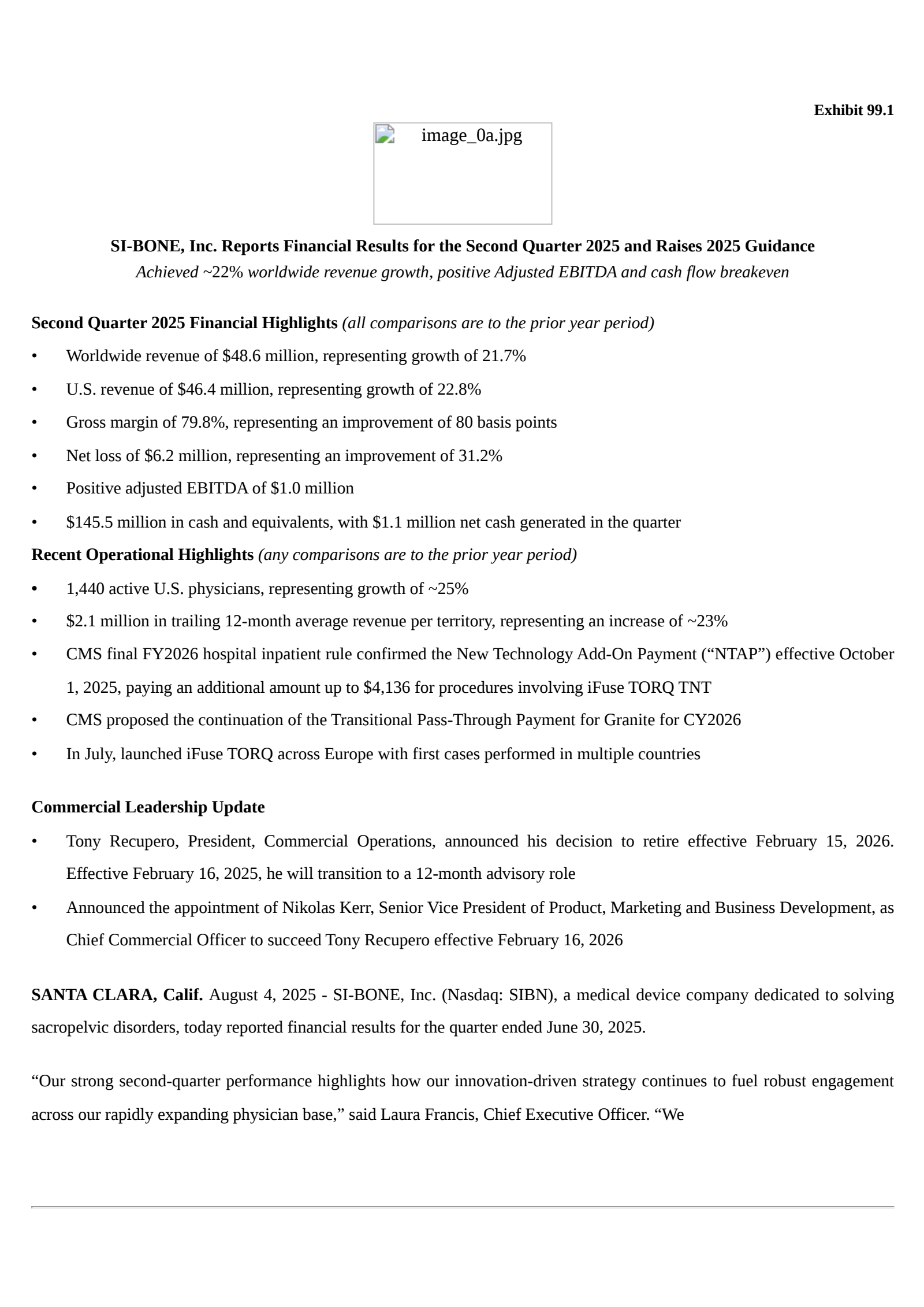 SiBone's Q2 2025 Press Release