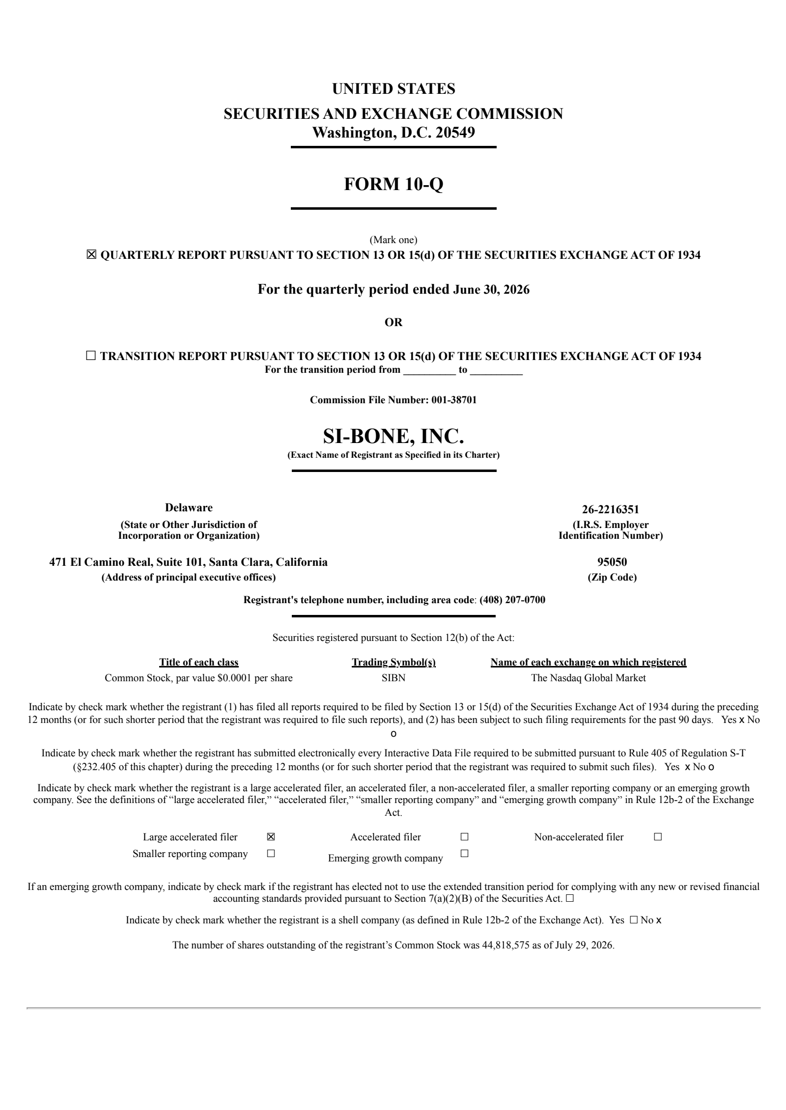 SiBone's Q2 2026 Quarterly report