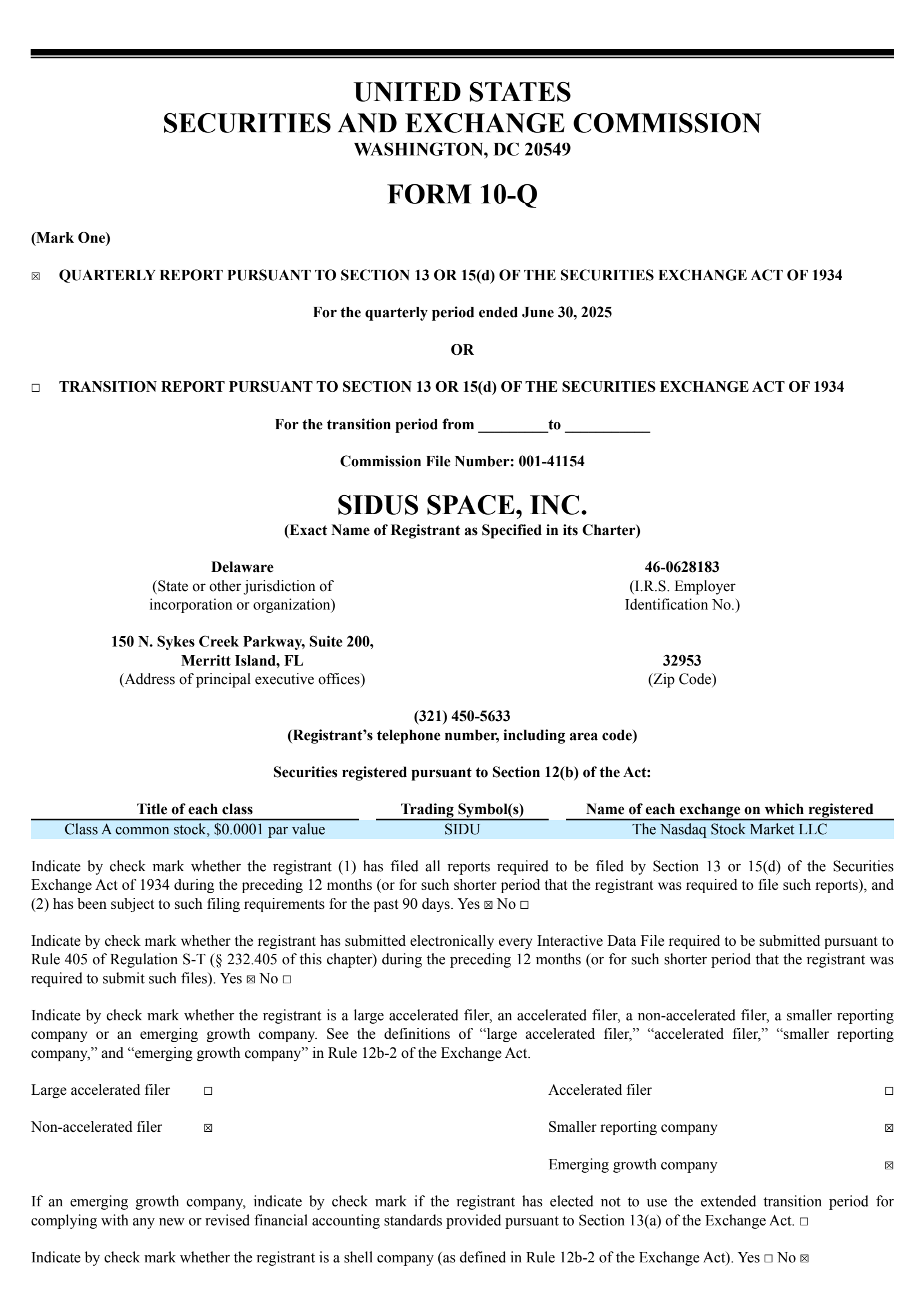 Sidus Space's Q2 2025 Quarterly report