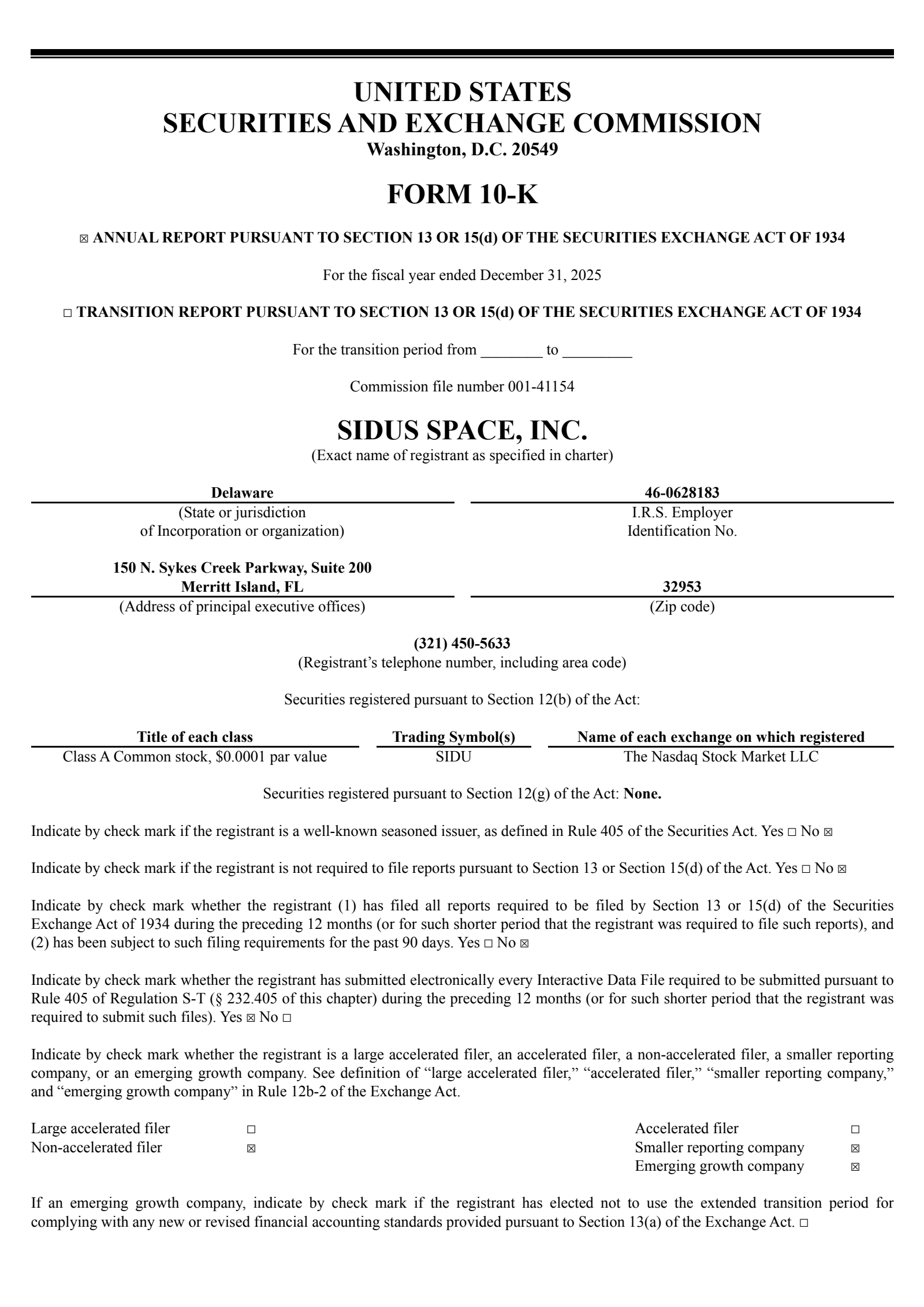 Sidus Space's Q4 2025 Annual report