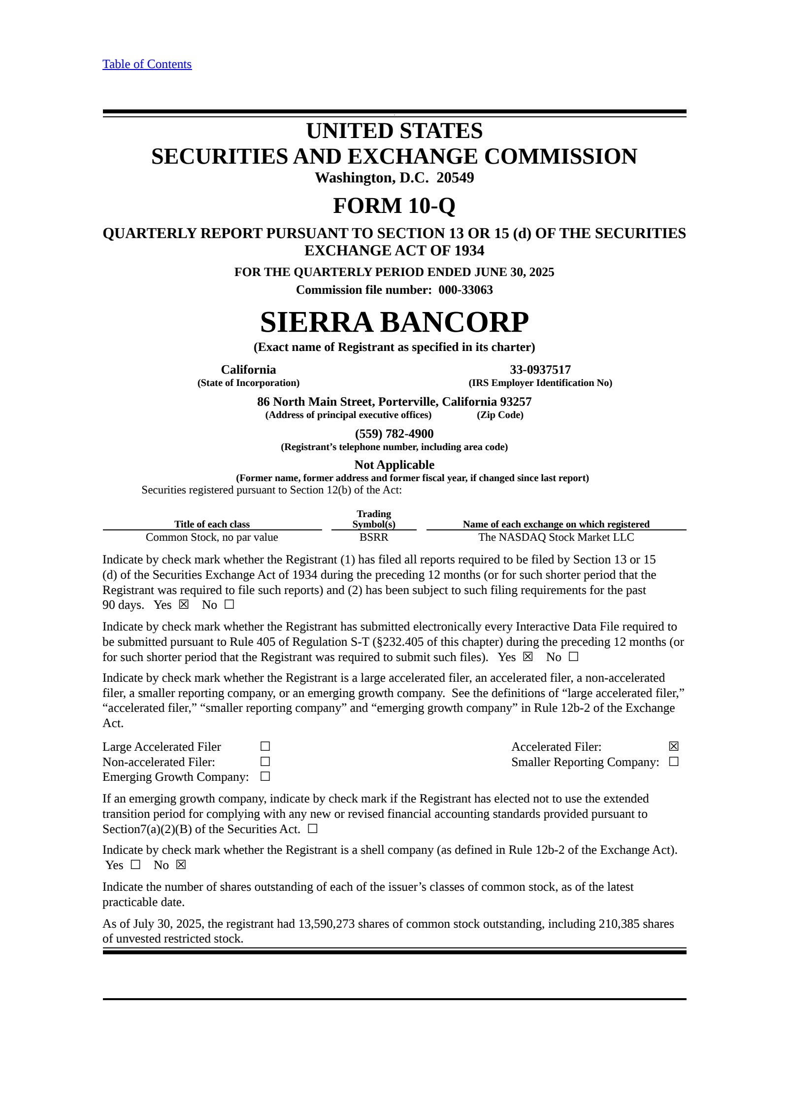 Sierra Bancorp's Q2 2025 Quarterly report