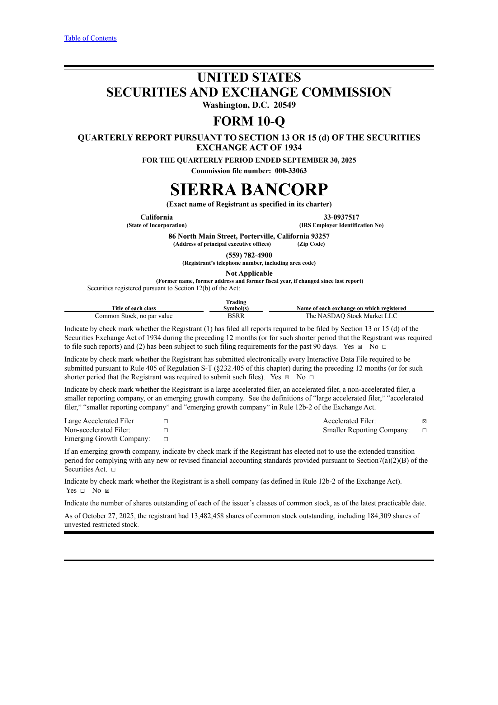 Sierra Bancorp's Q3 2025 Quarterly Report