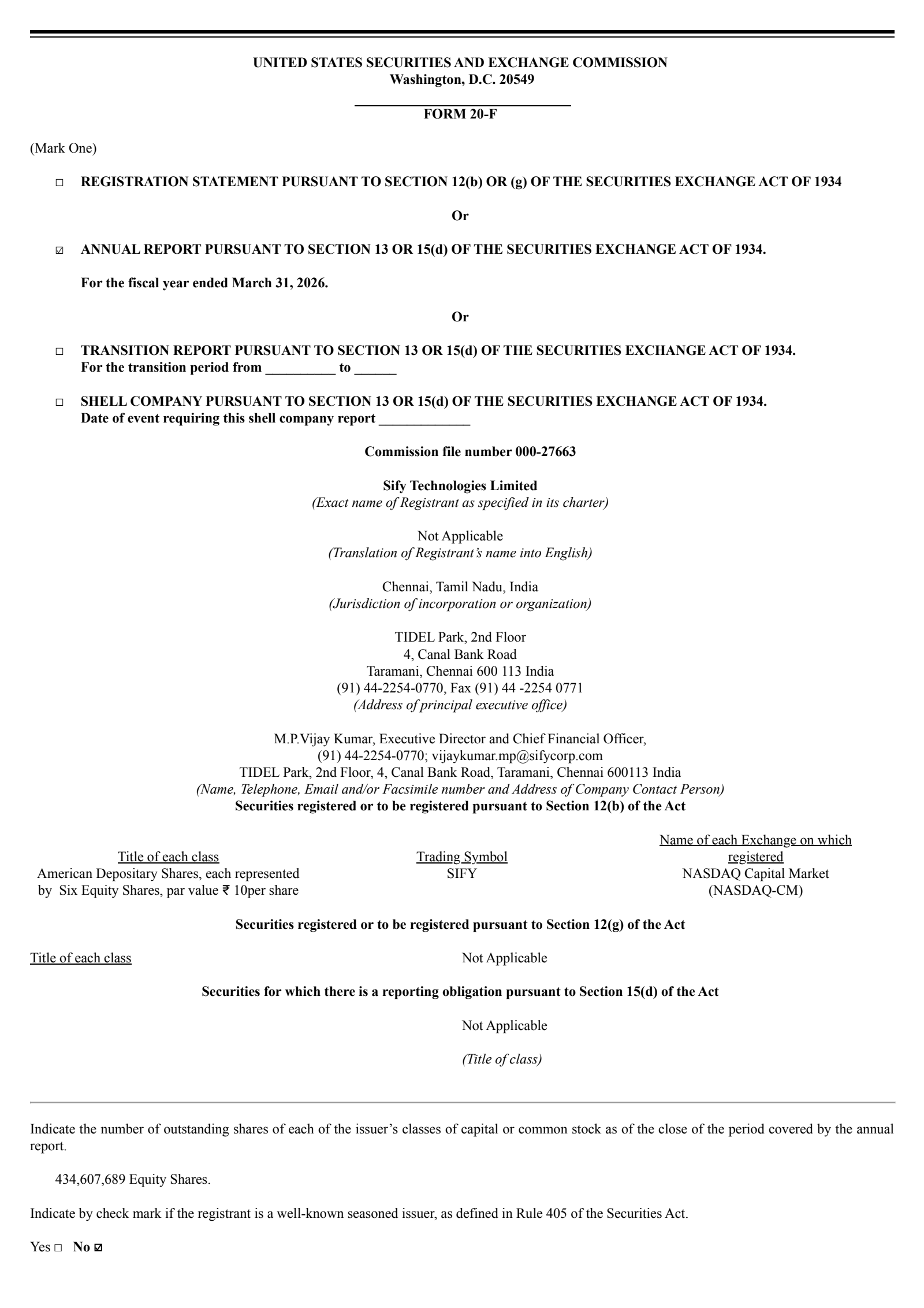 Sify Technologies' Q4 2026 Annual report