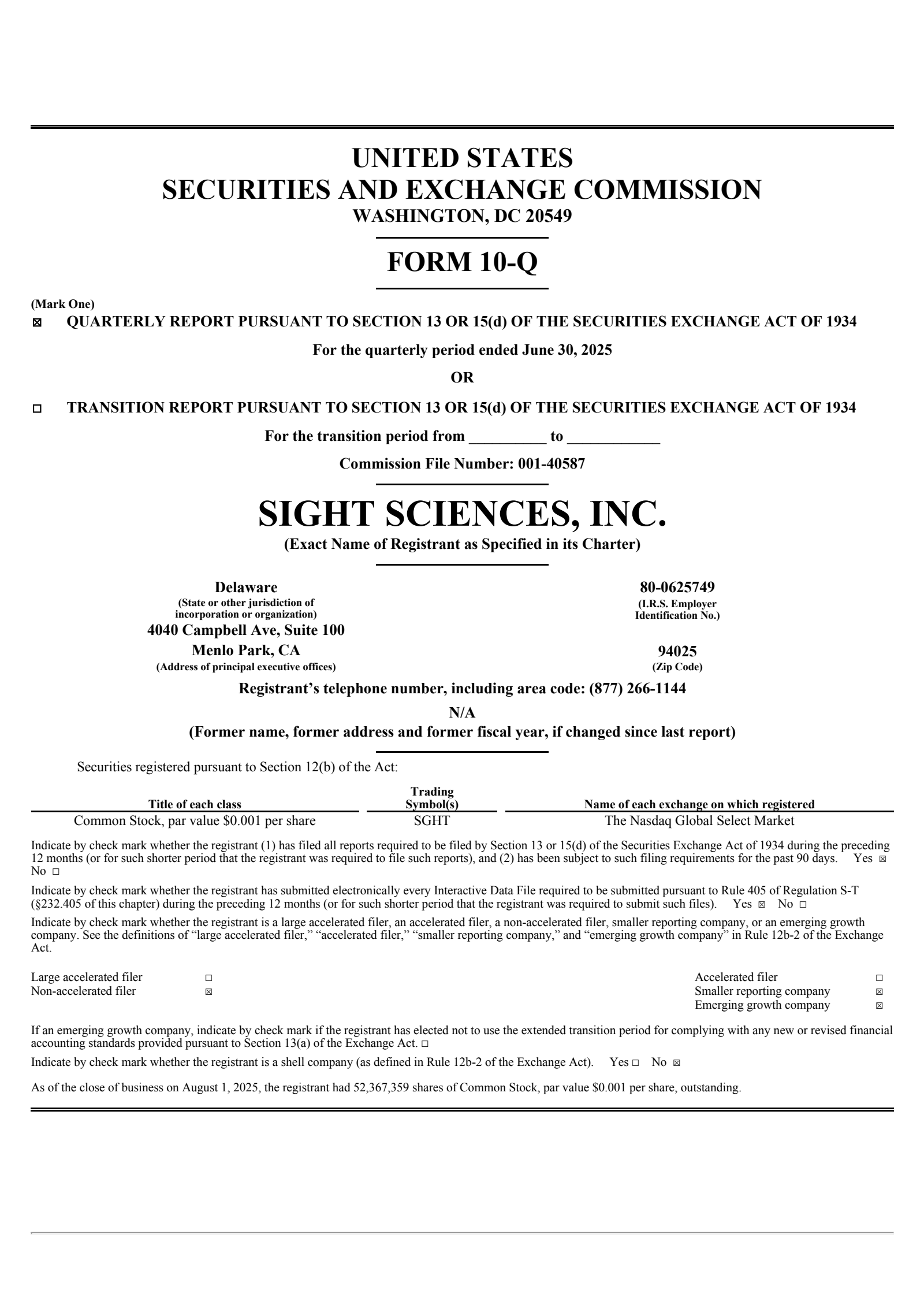 Sight Sciences' Q2 2025 Quarterly report