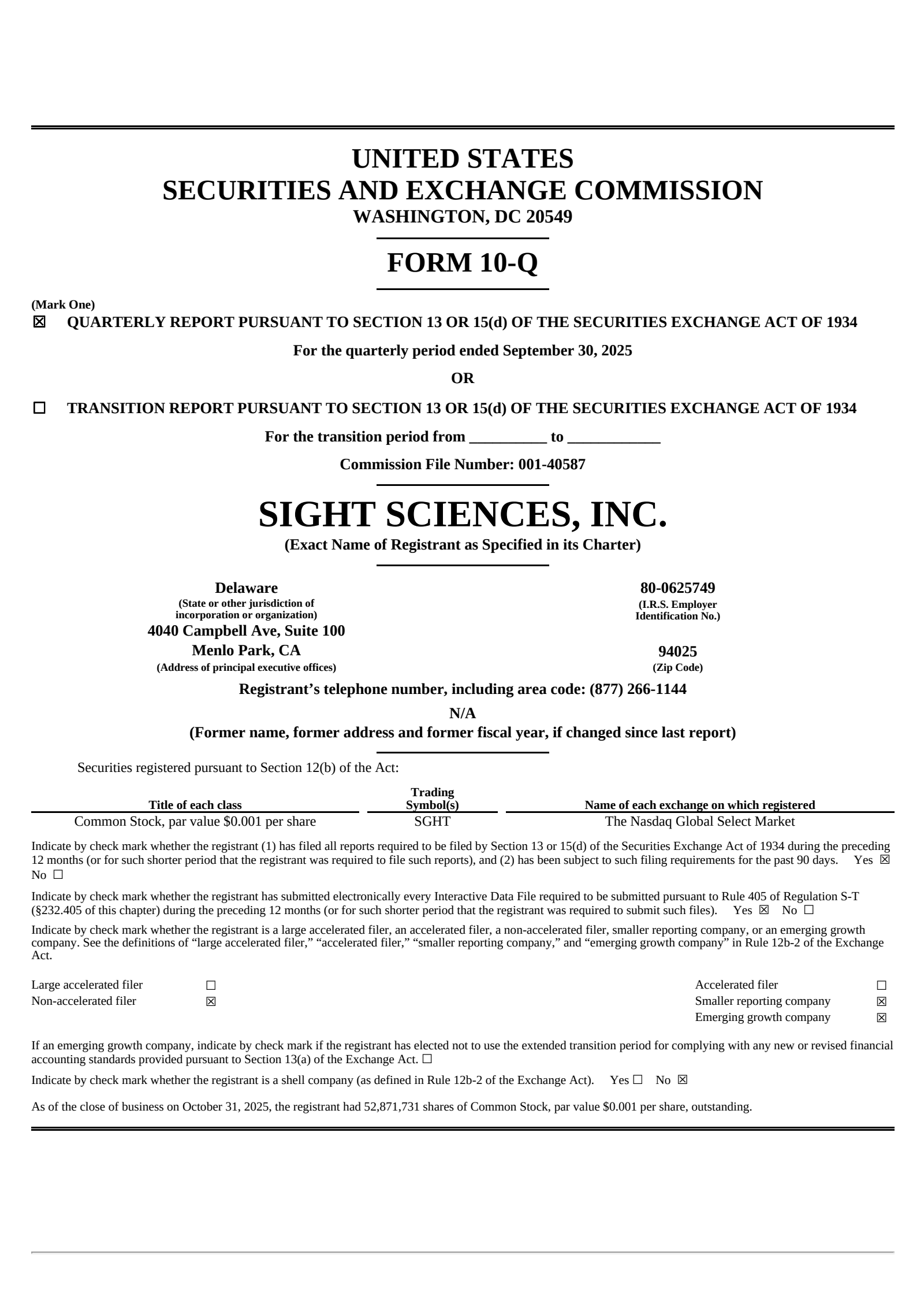 Sight Sciences' Q3 2025 Quarterly Report