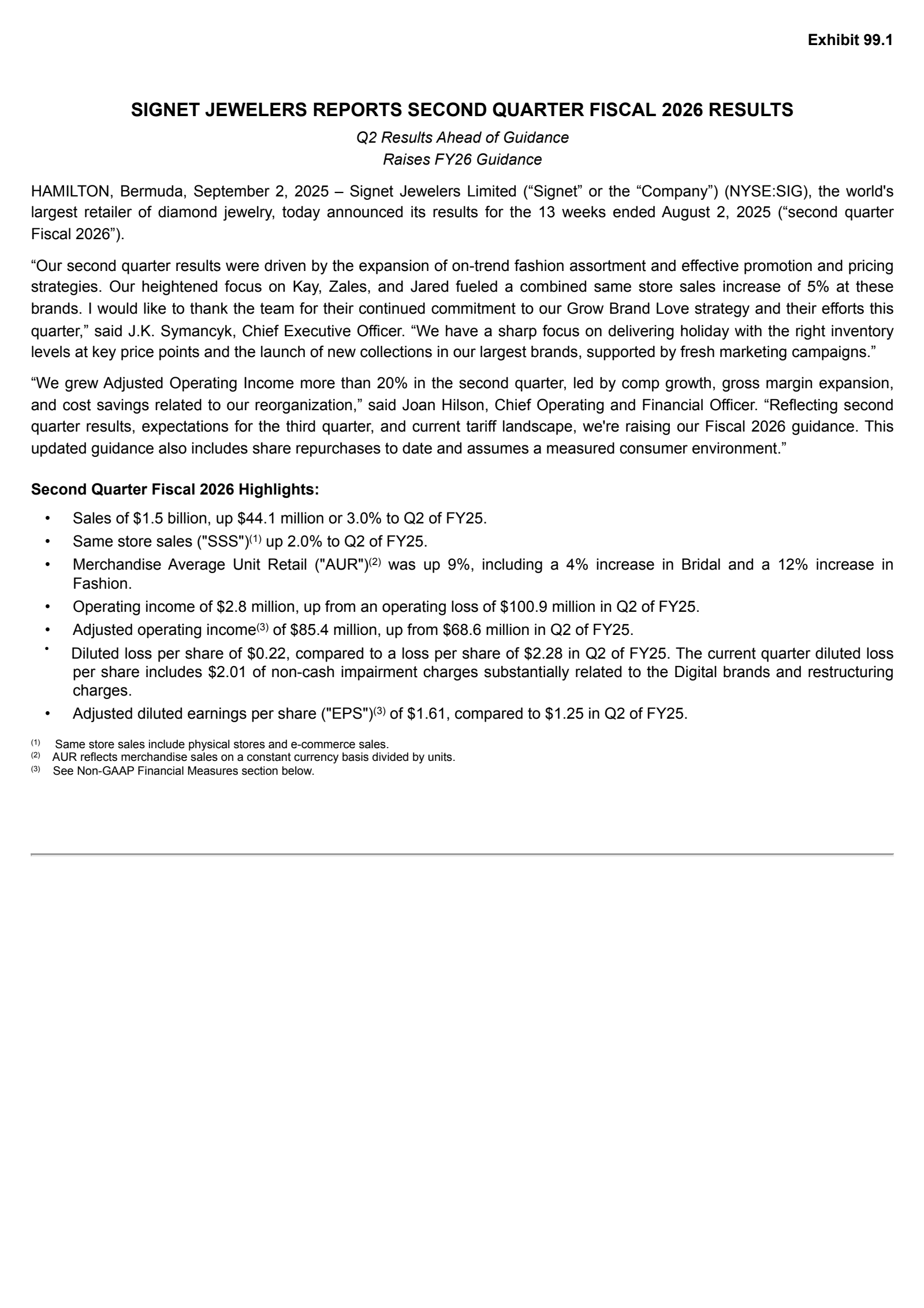 Signet Jewelers' Q2 2026 Press Release