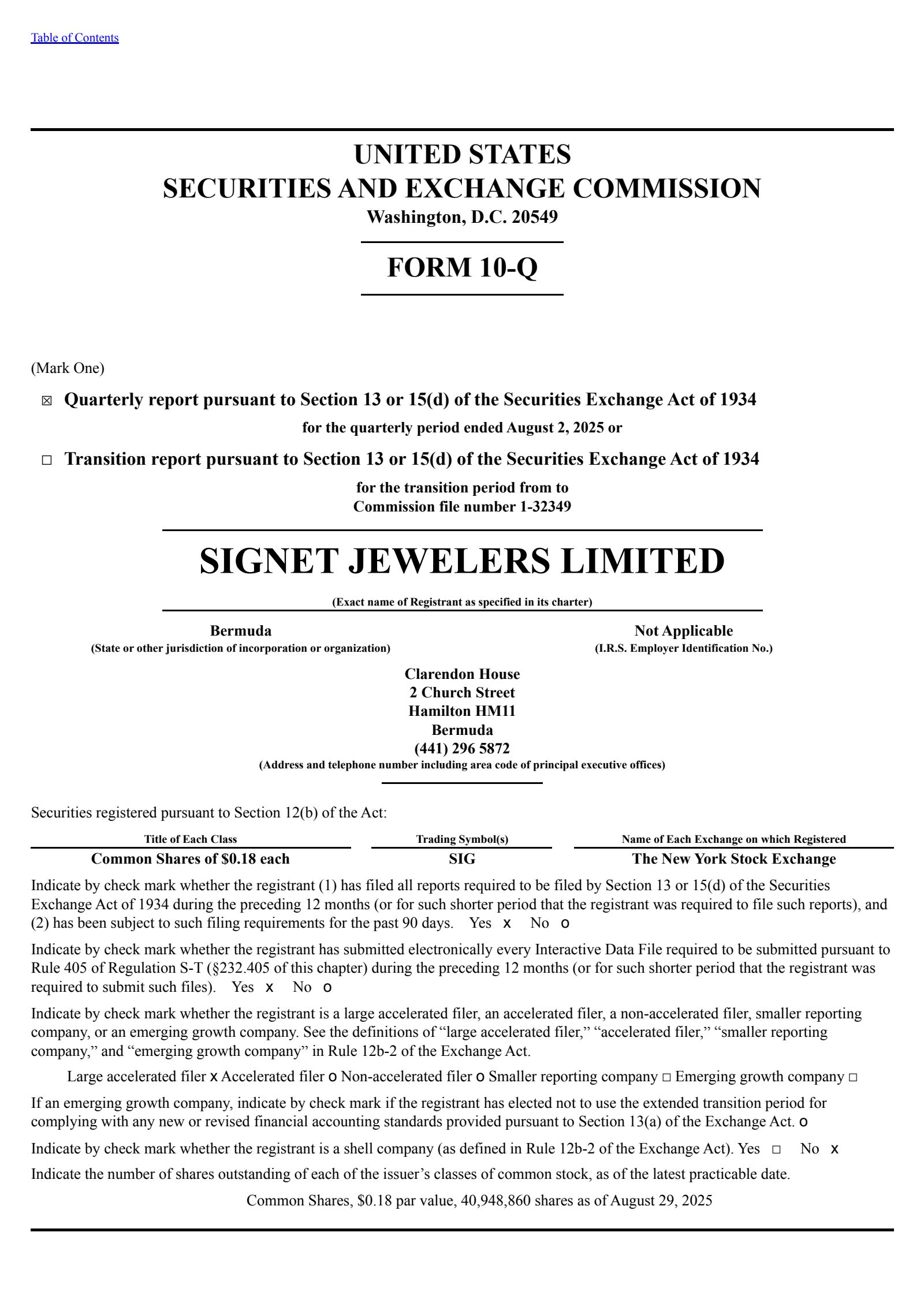 Signet Jewelers' Q2 2026 Quarterly report