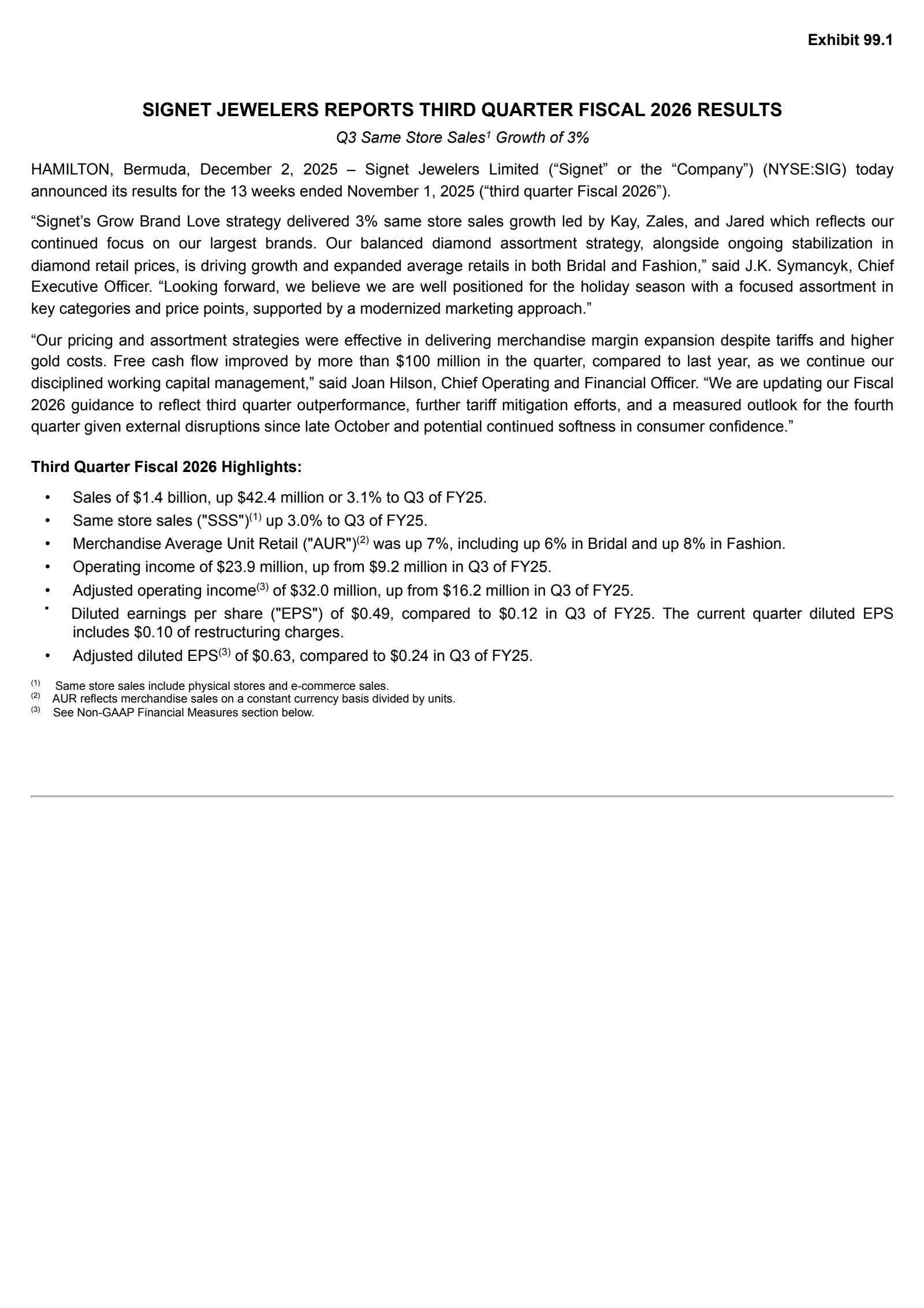 Signet Jewelers' Q3 2026 Earnings Release