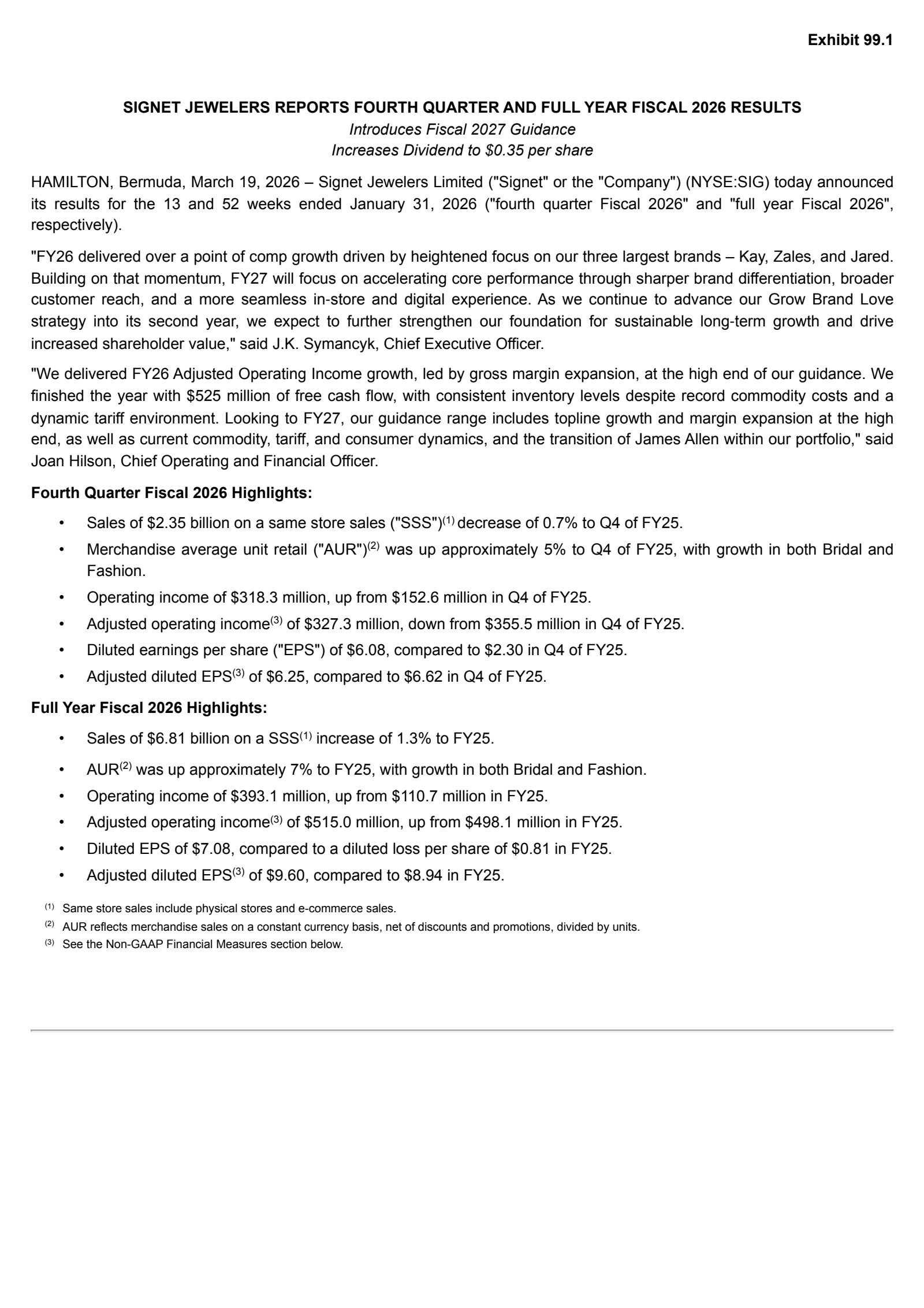 Signet Jewelers' Q4 2026 Press Release