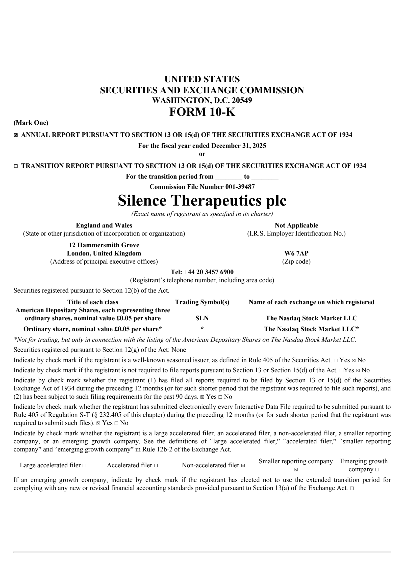 Silence Therapeutics' Q4 2025 Annual report