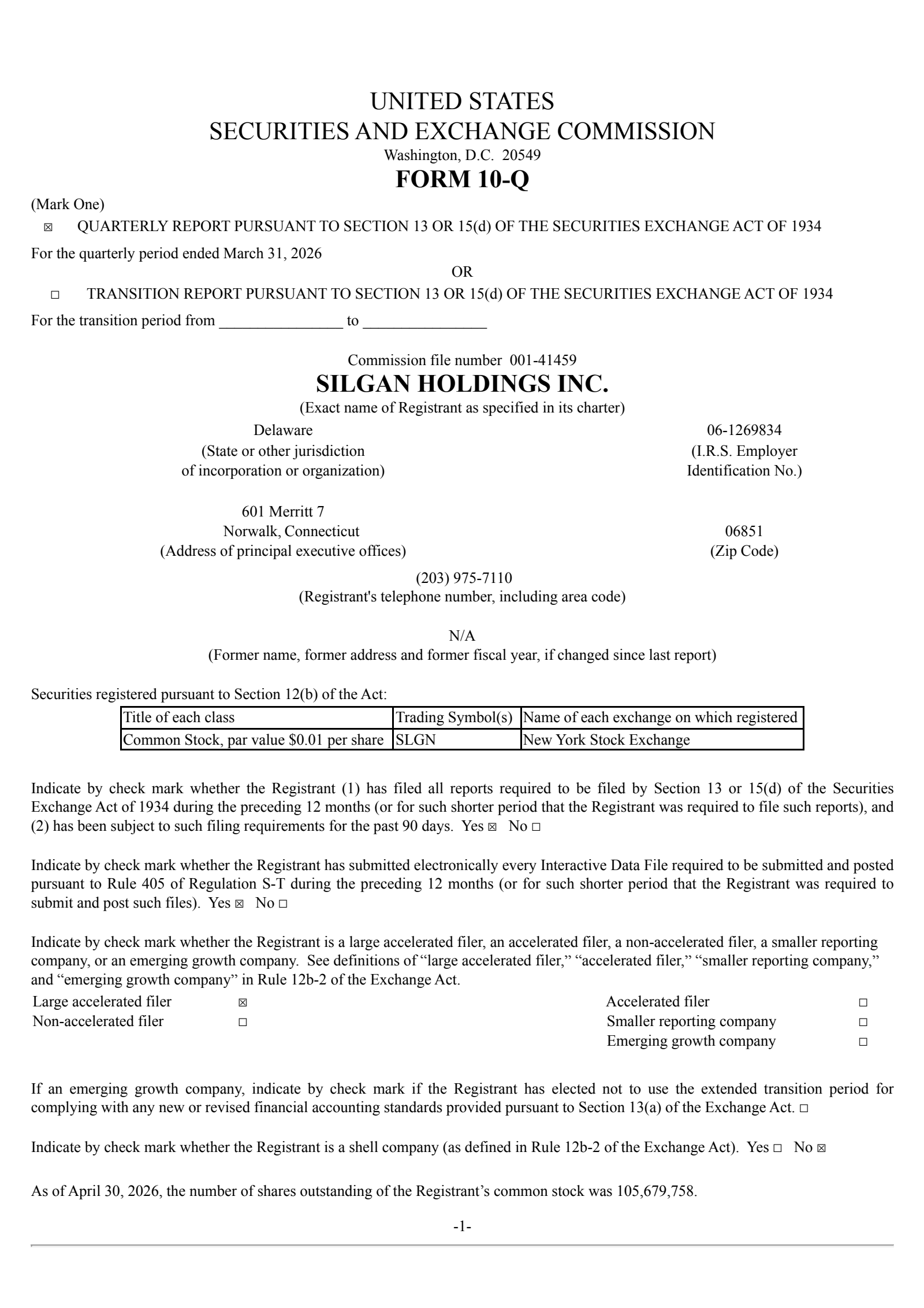 Silgan's Q1 2026 Quarterly report